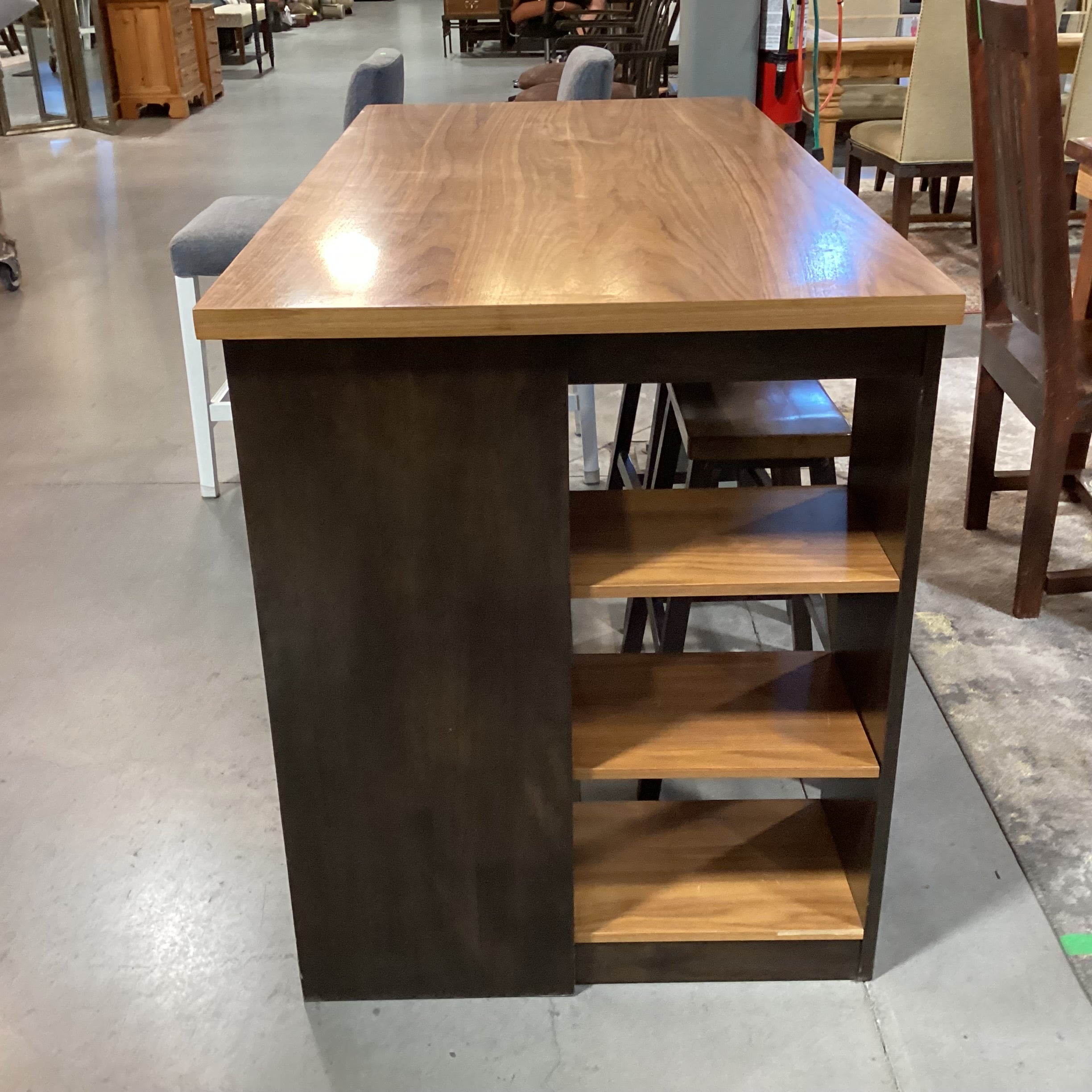 Veneer & Wood 2 Tone with Shelves IslandTable & 4 Stools Dining Set 59"x 29.5"x 36"