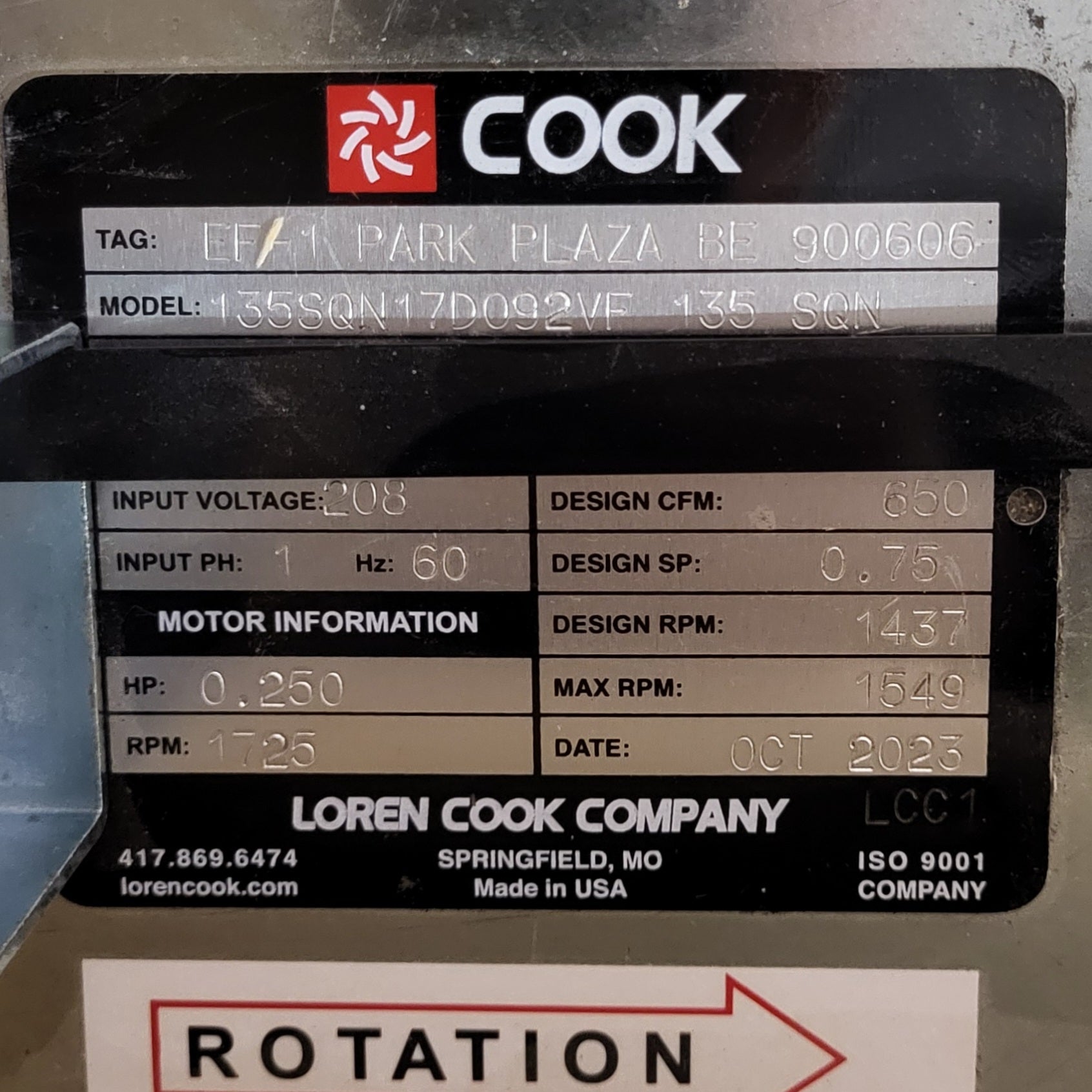 Loren Cook Company Square Inline Exhaust Fan 22"x 25"