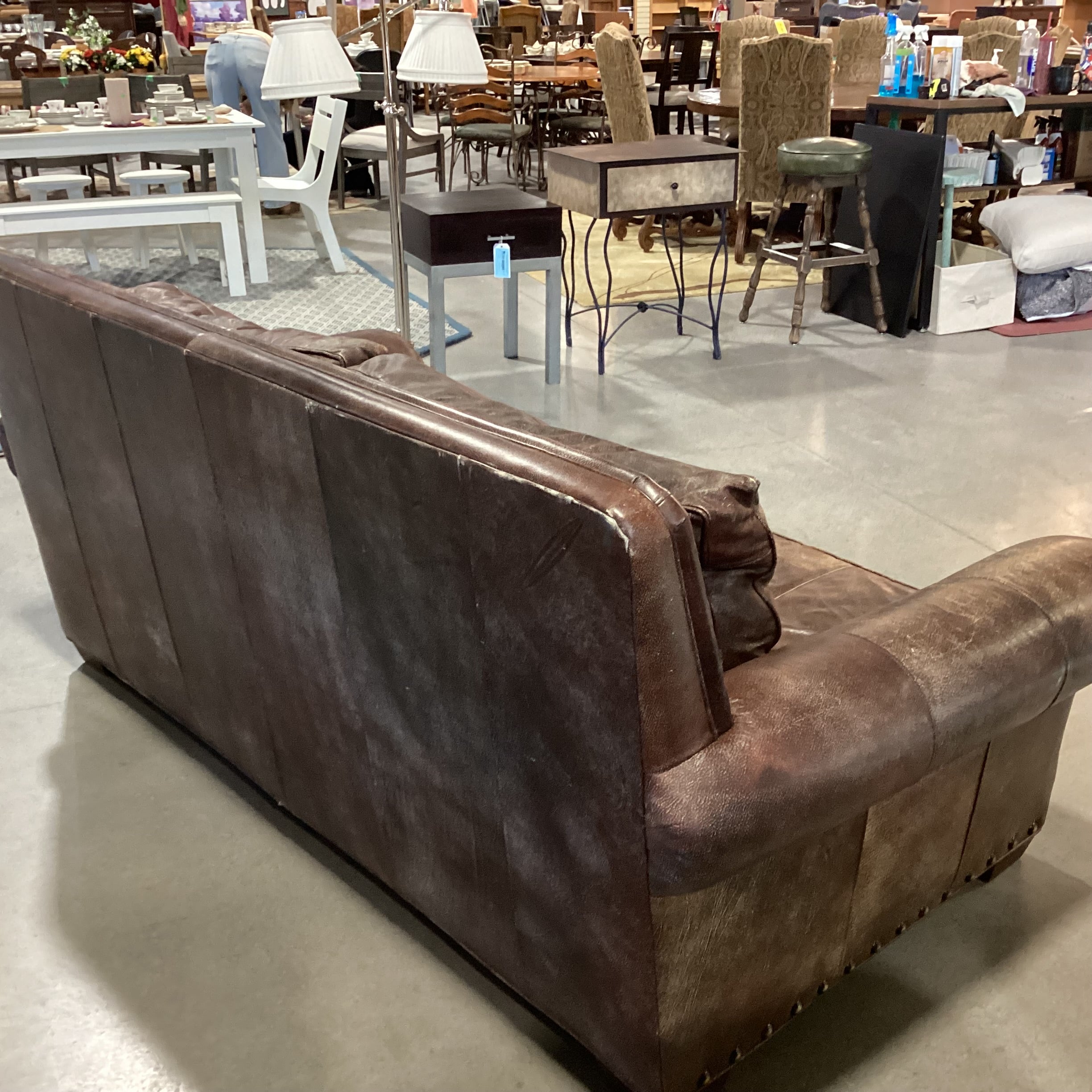 Distressed Leather Nailhead Highback Sofa 80"x 41"x 36"