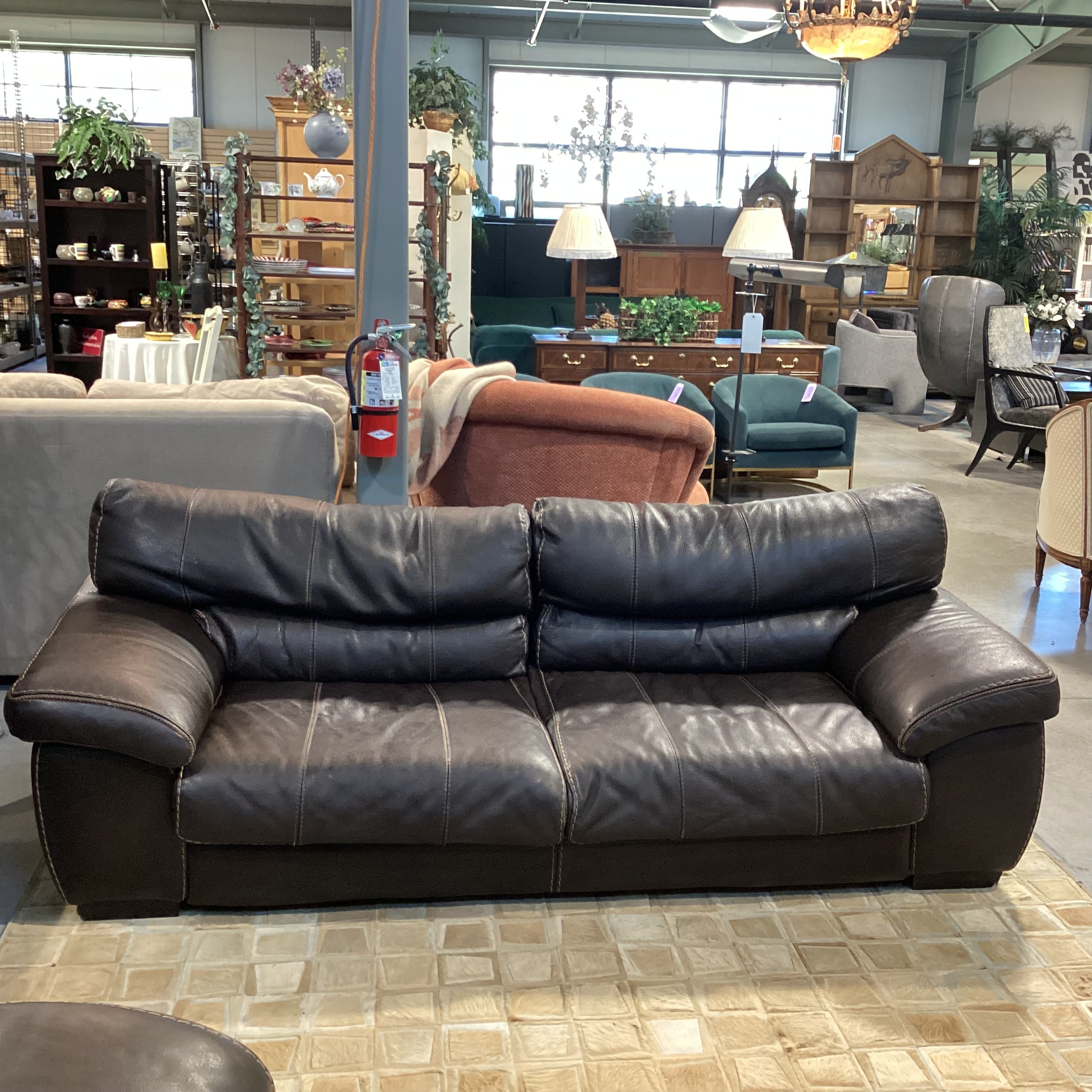 Textured Leather with Stitching Detail Sofa 91"x 41"x 26"