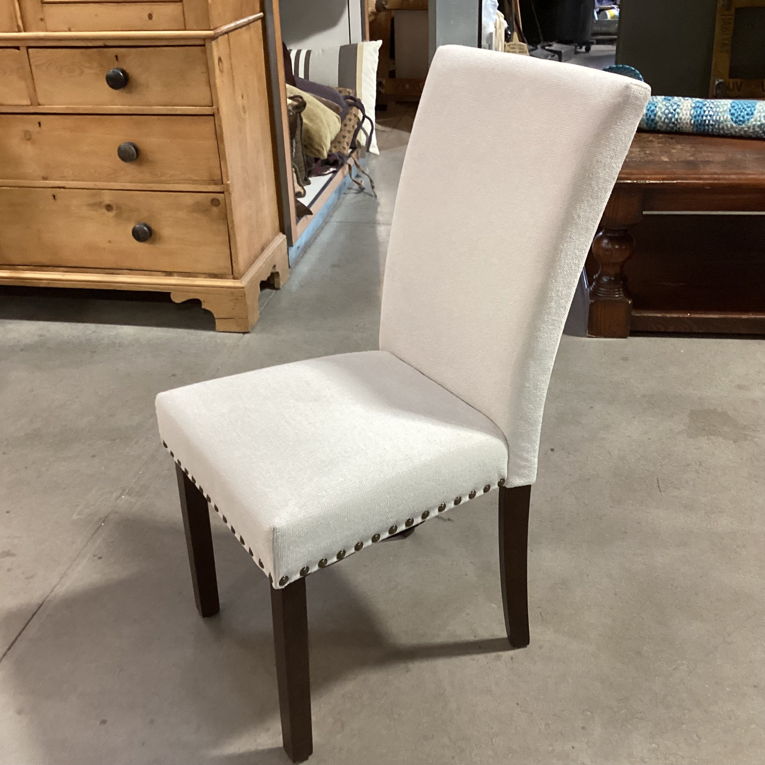Colamy Ivory Woven Nailhead & Dark Finish Wood Dining Chair 19"x 24"x 38"