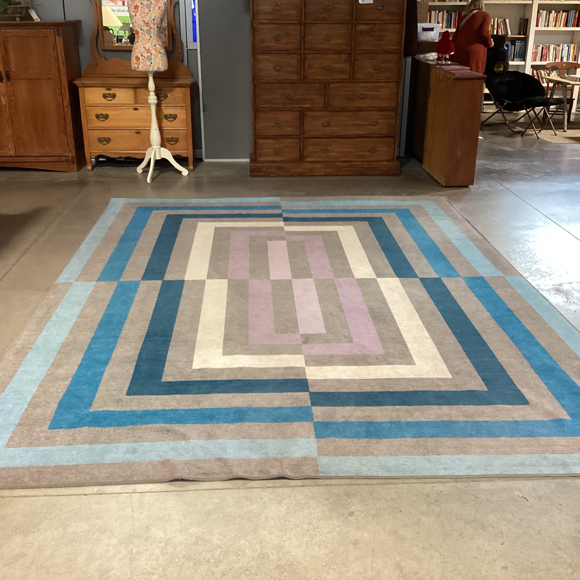 Ruggable by Jonathan Adler OP Art Blue Grey Lavender with Pads Rug 9'x 12'