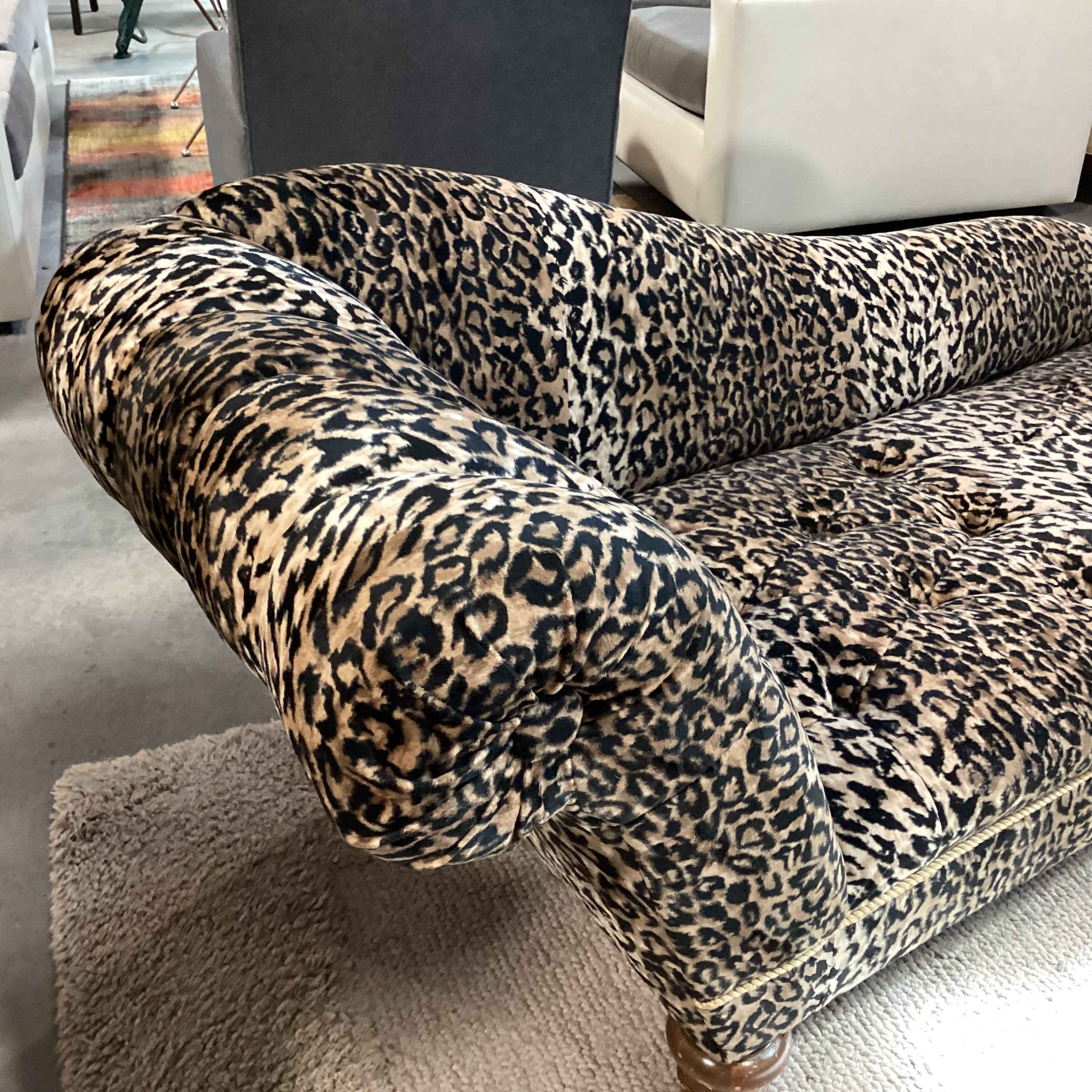 Animal Print Button Tufted Chaise Sofa 72"x 30"x 32"