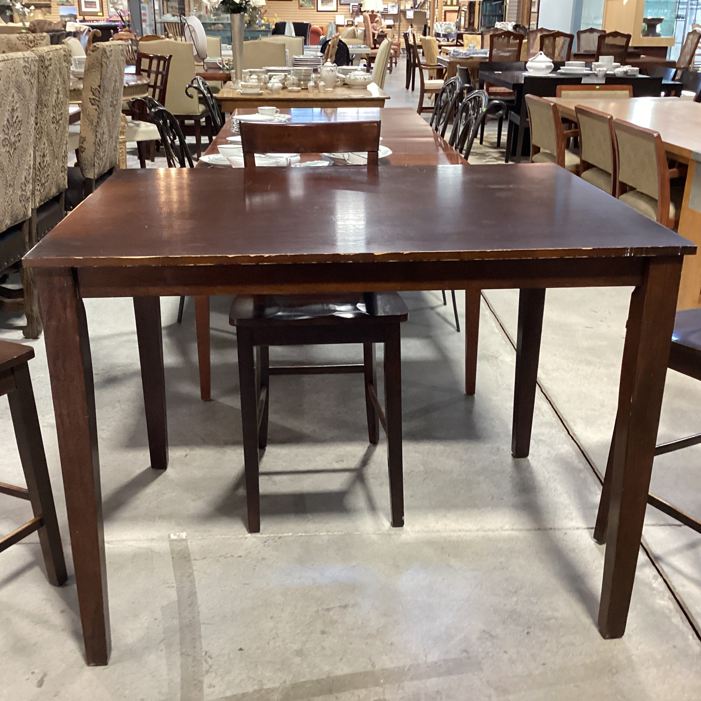 Dark Finish Wood & Veneer Bar Height Table & 4 Barstools Dining Set 48"x 36"x 36"