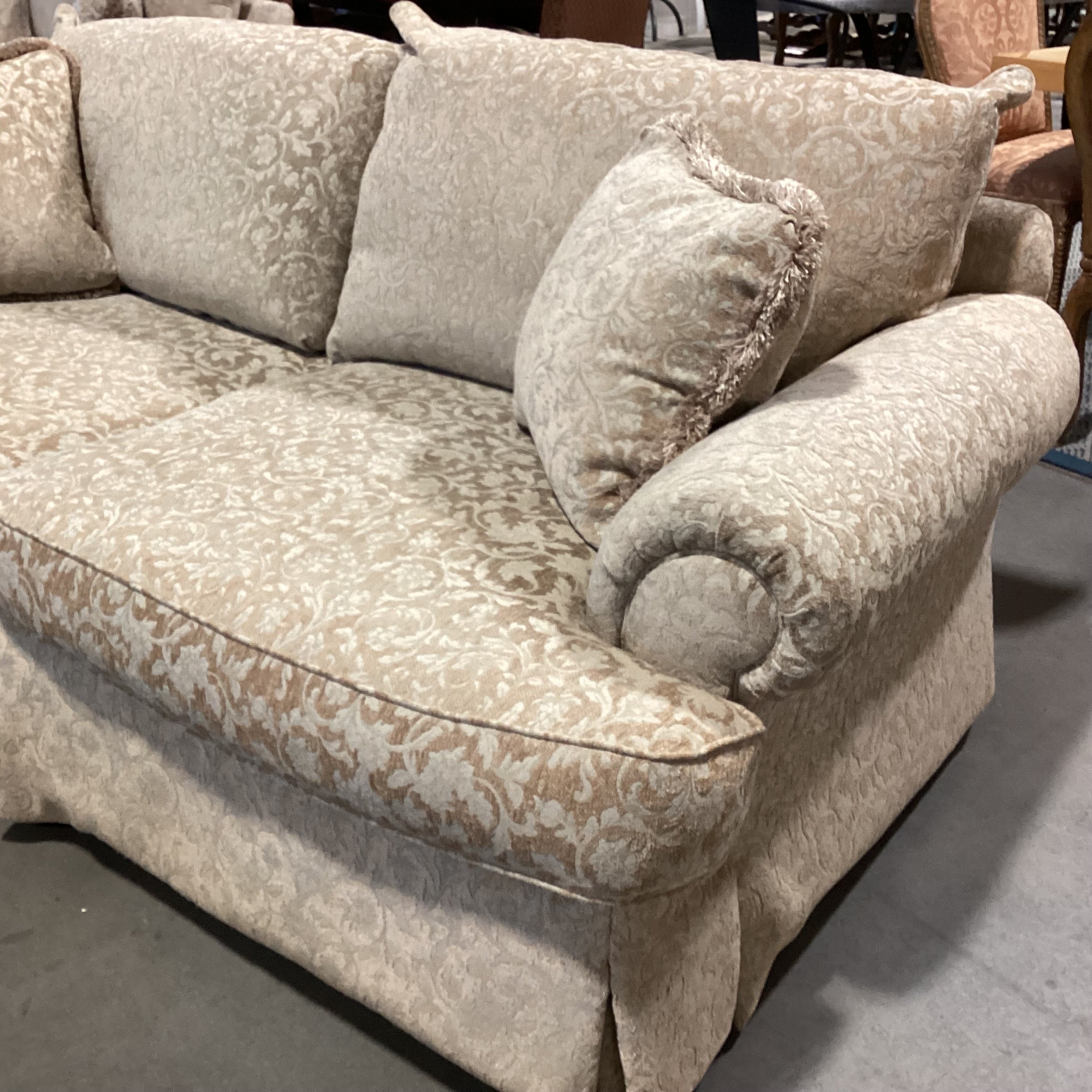Thomasville Gold & Beige Raised Chenille Floral Woven Down Mix Sofa 87"x 44"x 36"