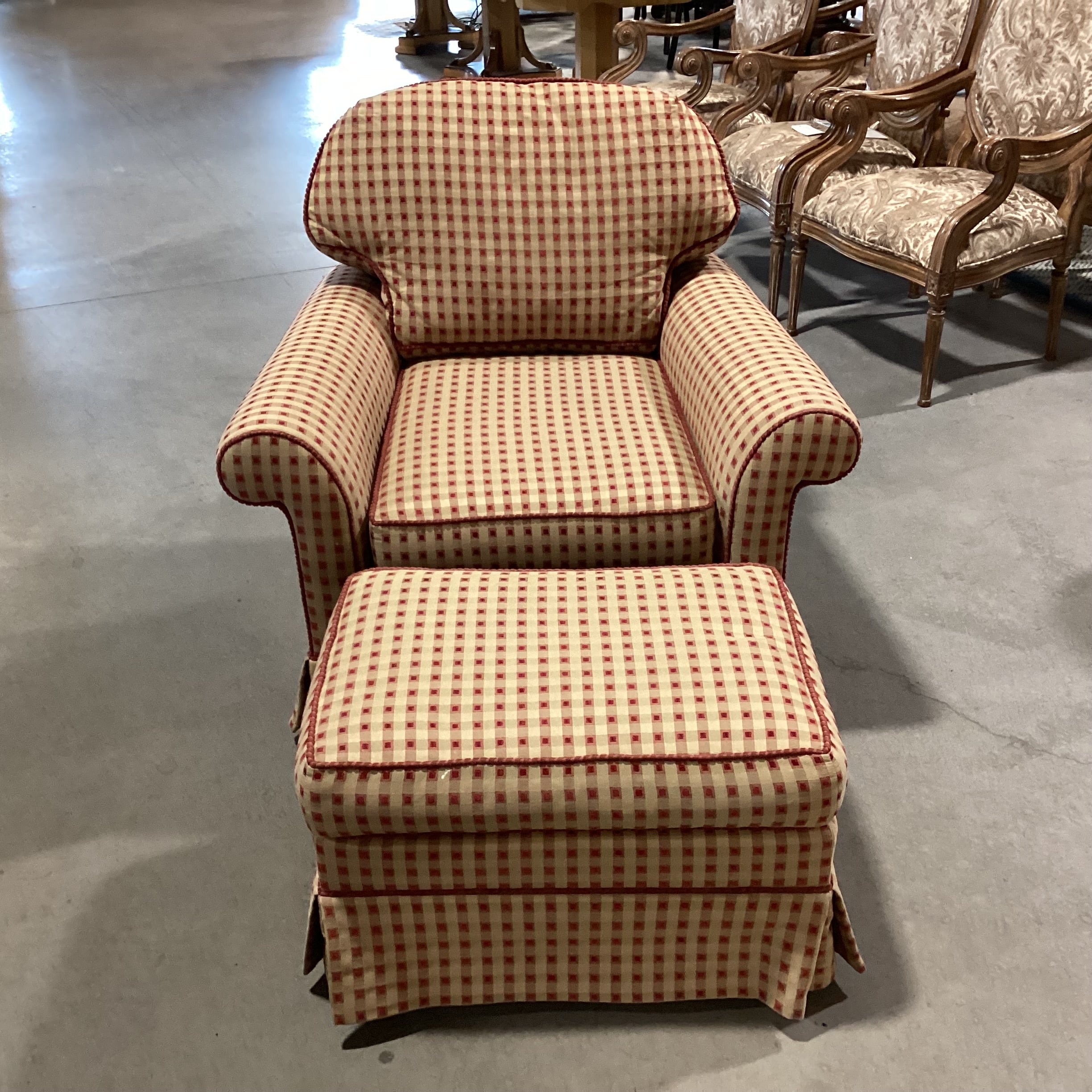 Slifer Designs Red & Tan Raised Checker with Ottoman Chair 38"x 36"x 28"