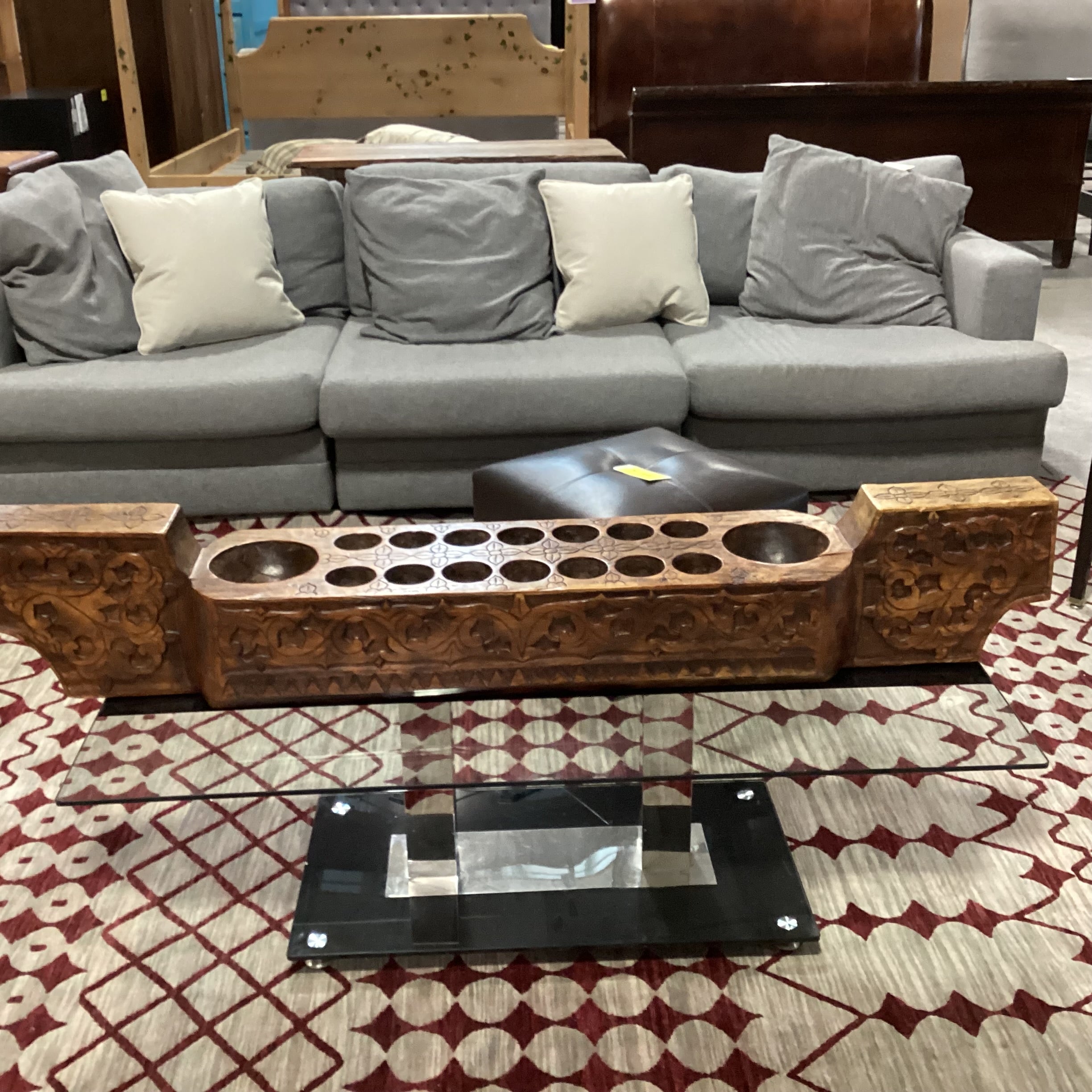 Antique Hand Carved Wood Mancala Board Game 55.5"x 9.5"x 9.5"