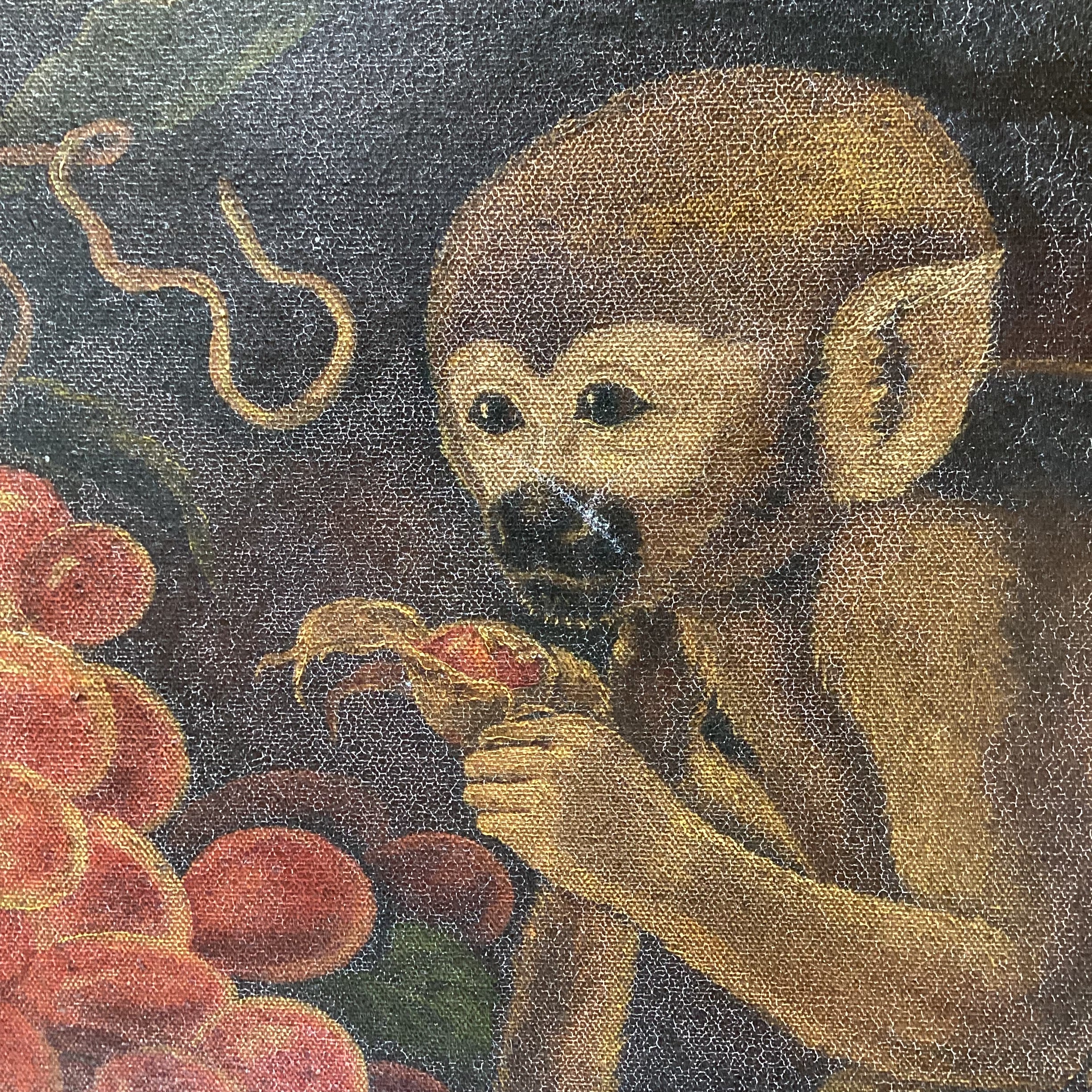 John Myers Signed Original Monkey & Fruitbowl Still Life Oil Painting 40.5" x 28.5"