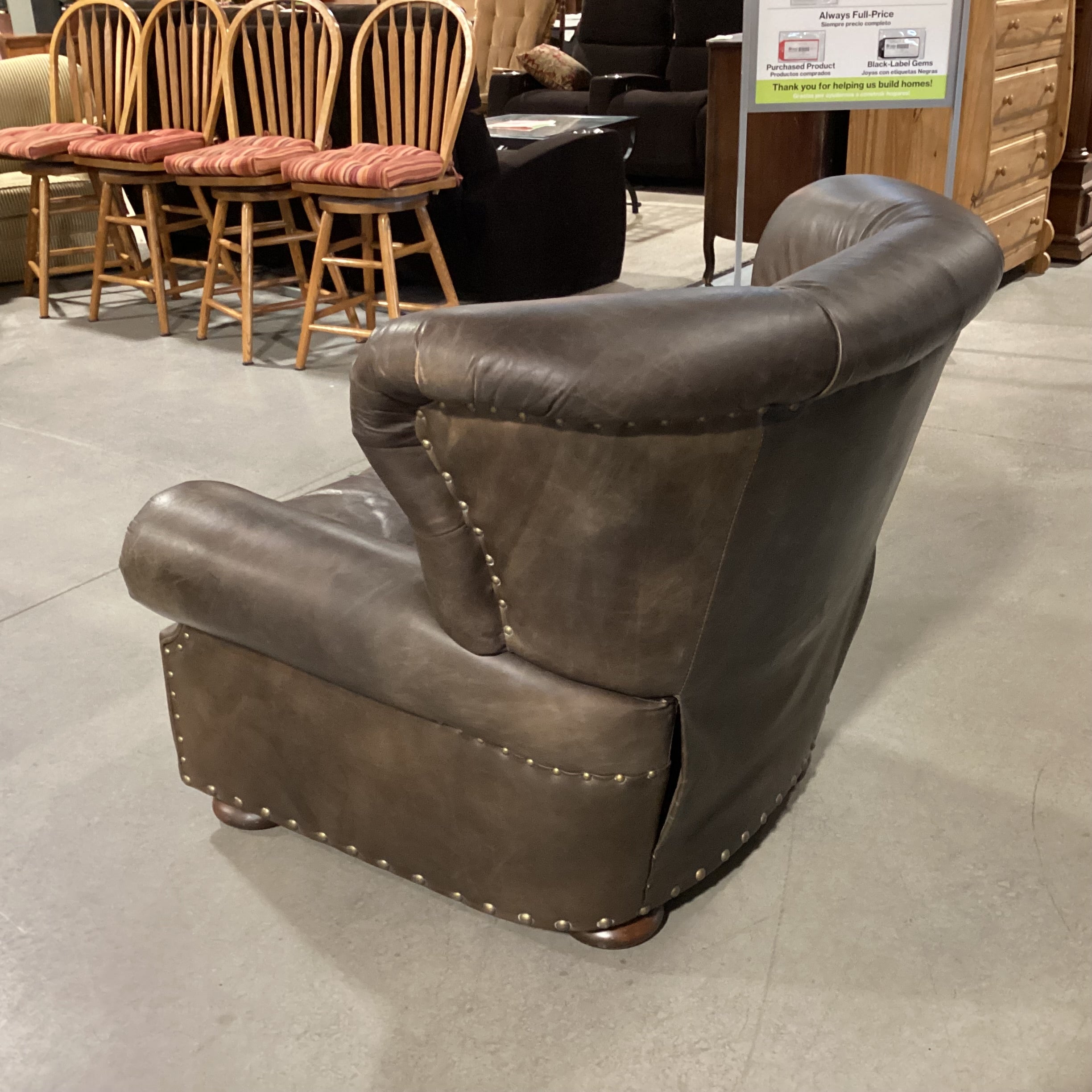 Restoration Hardware Taupe Brown Leather Tufted Nailhead Recliner Chair 42"x 36"x 36"