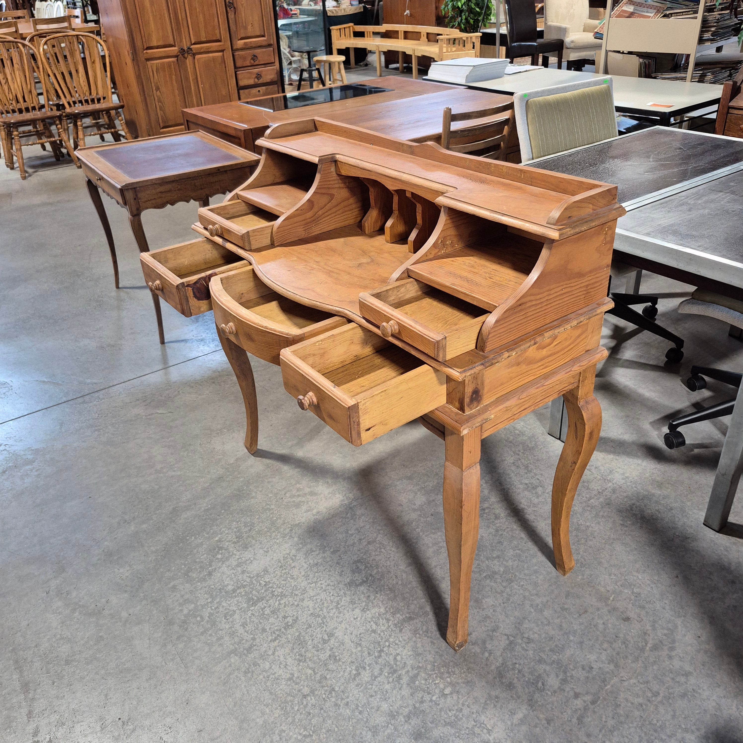 Natural Wood Finish 5 Drawer Desk 43.5"x 17"x 41"