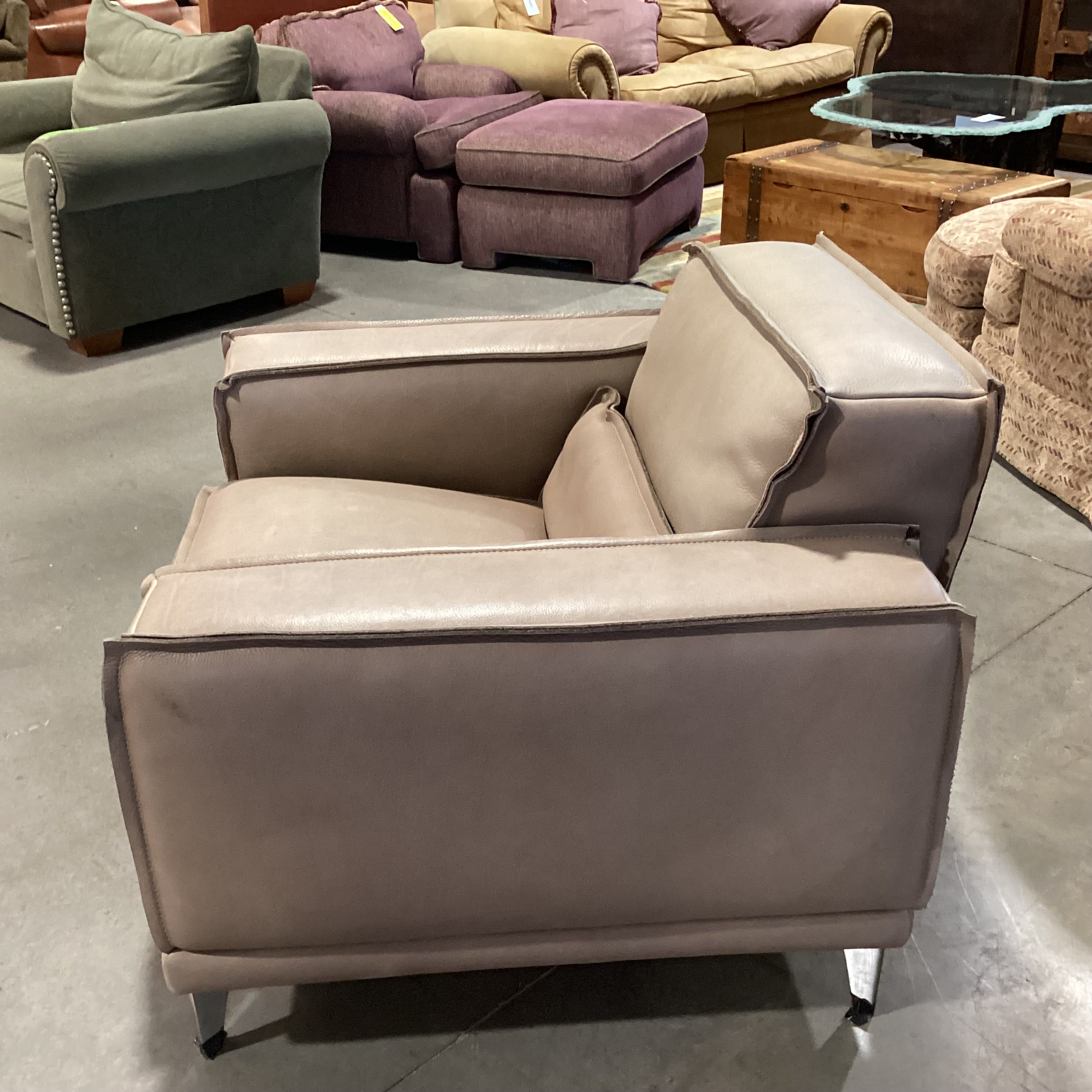 Scan Design Made in Italy Taupe Leather with Reverse Seam Modern Chair 41"x 36"x 29"