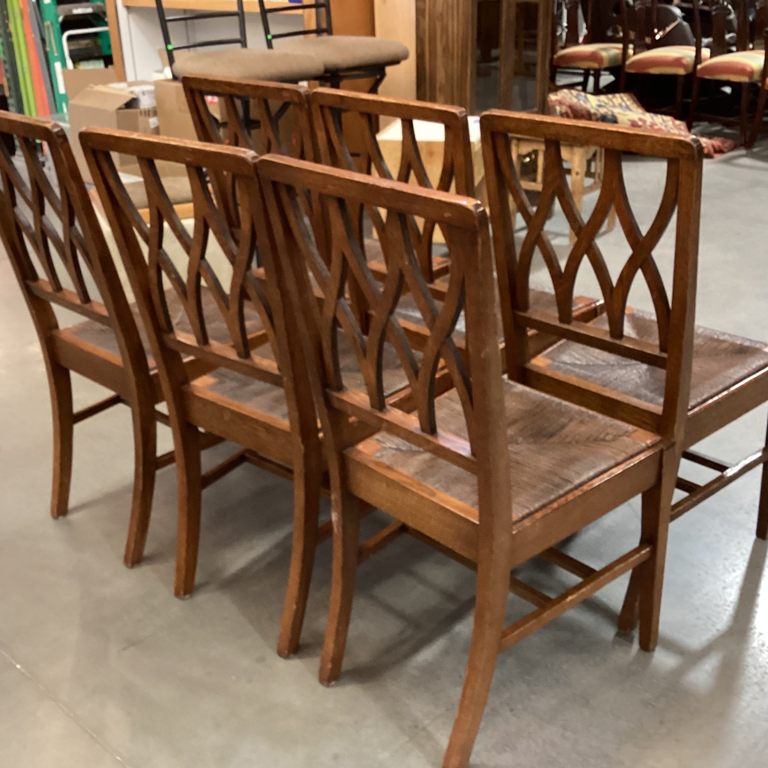 SET of 6 Vintage Antique Lattice Back & Rush Seat Dining Chairs 17"x 20"x 38"
