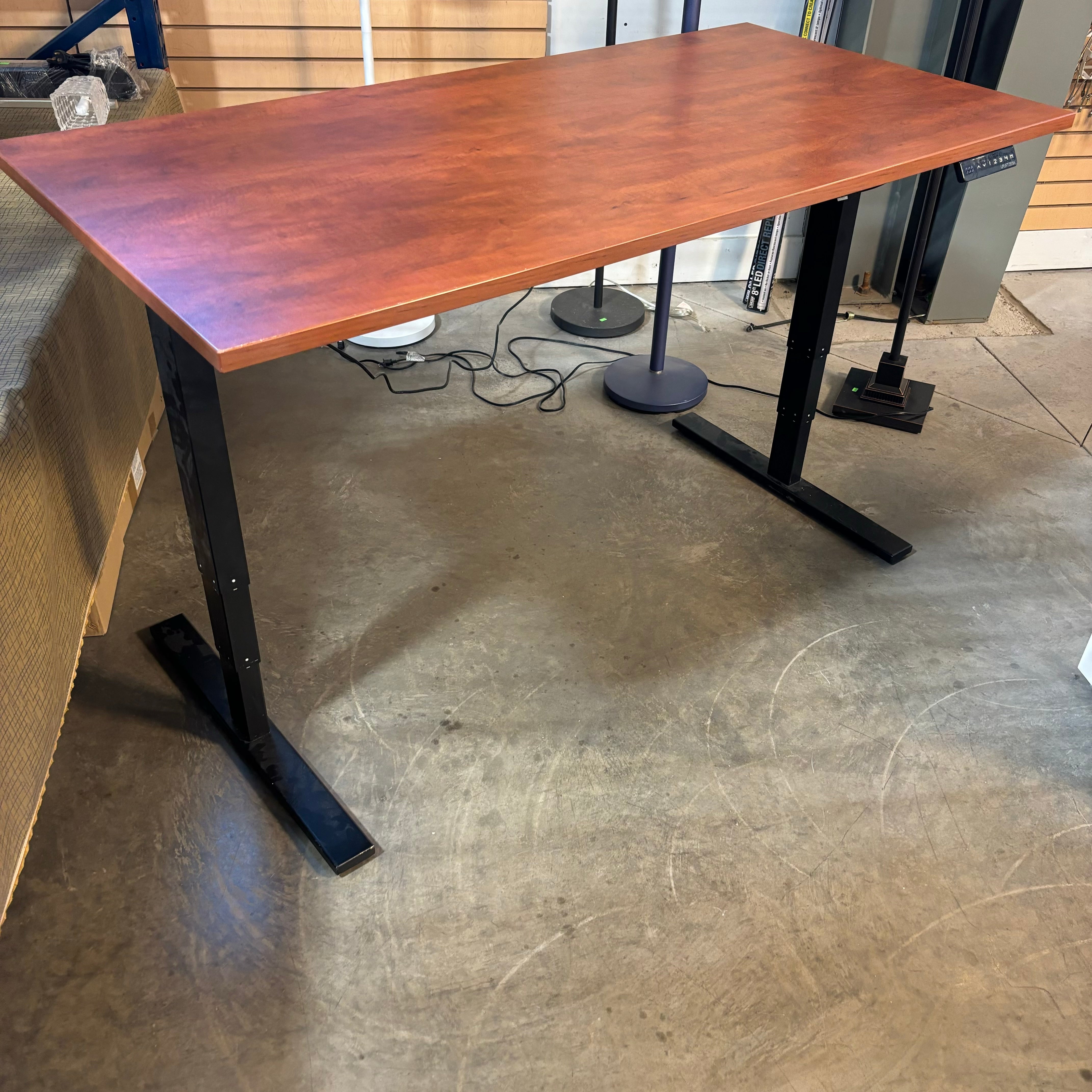 Uplift Red Wood Veneer Style  Adjustable Height Standing Desk 60"x 30"x 24" to 50"