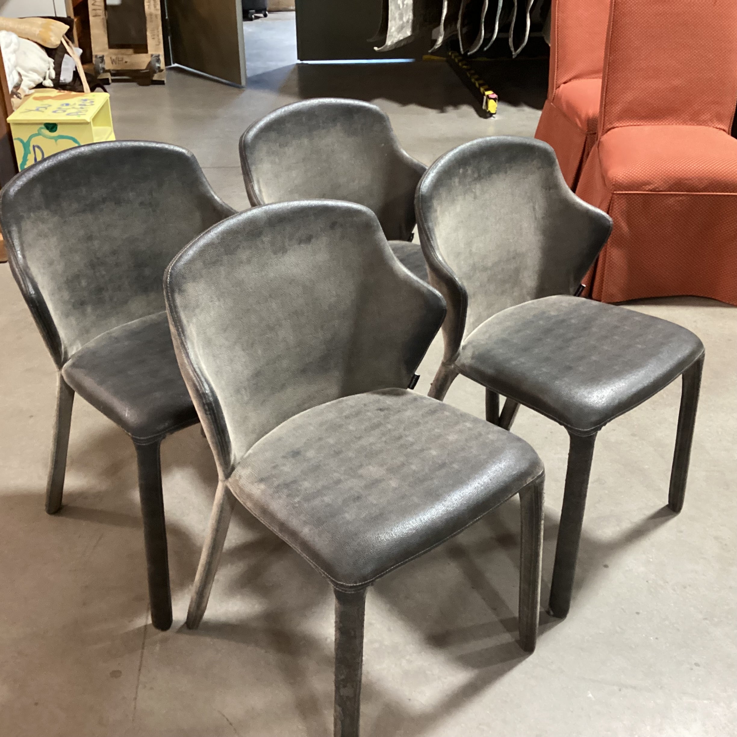 SET of 4 Dom Italia Distressed Grey Shagreen Style Leather Opera Dining Chairs 21"x 20"x 33"