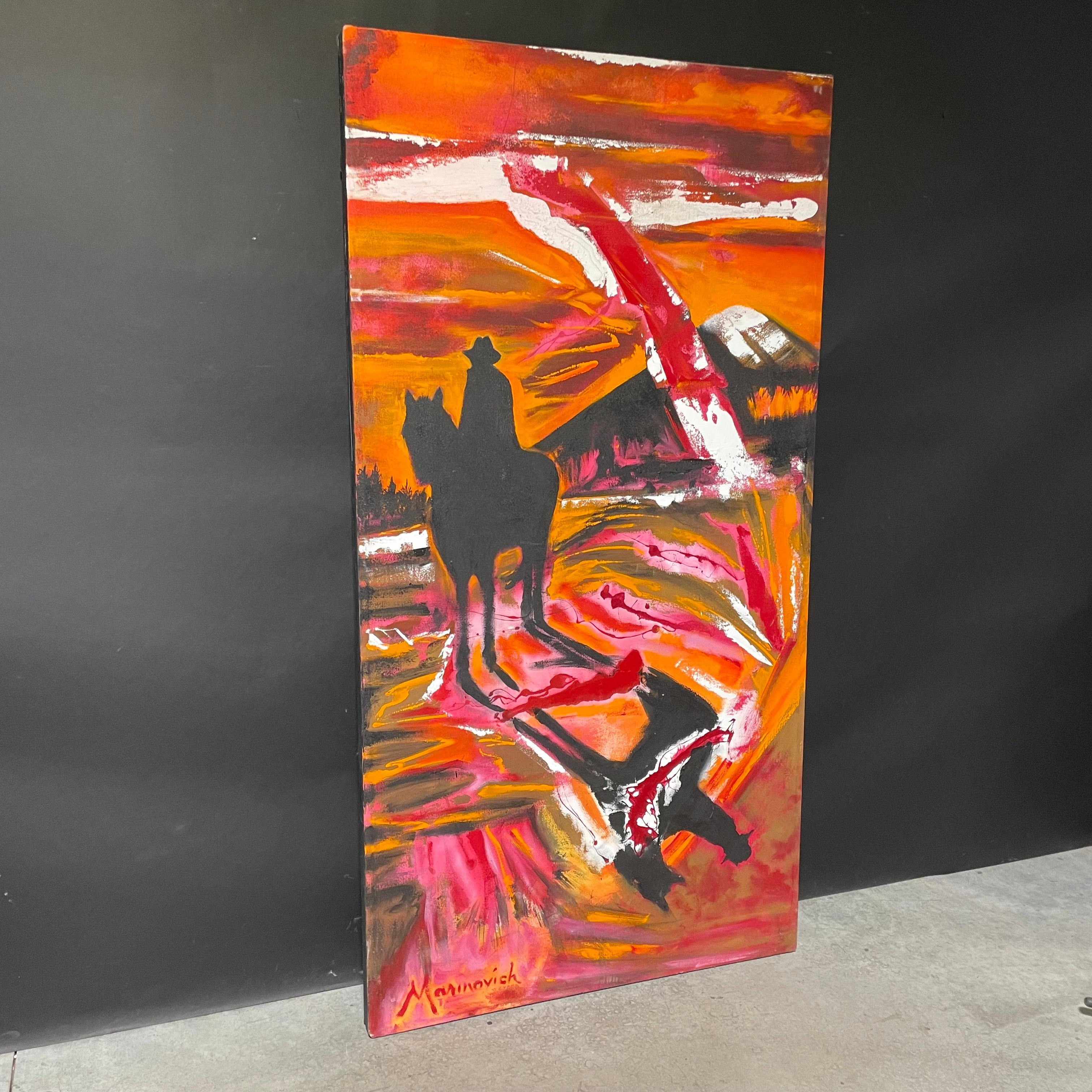 Todd Marinovich Signed "BB Cowboy 2" Original Mixed Media Canvas Painting  37" x 71"