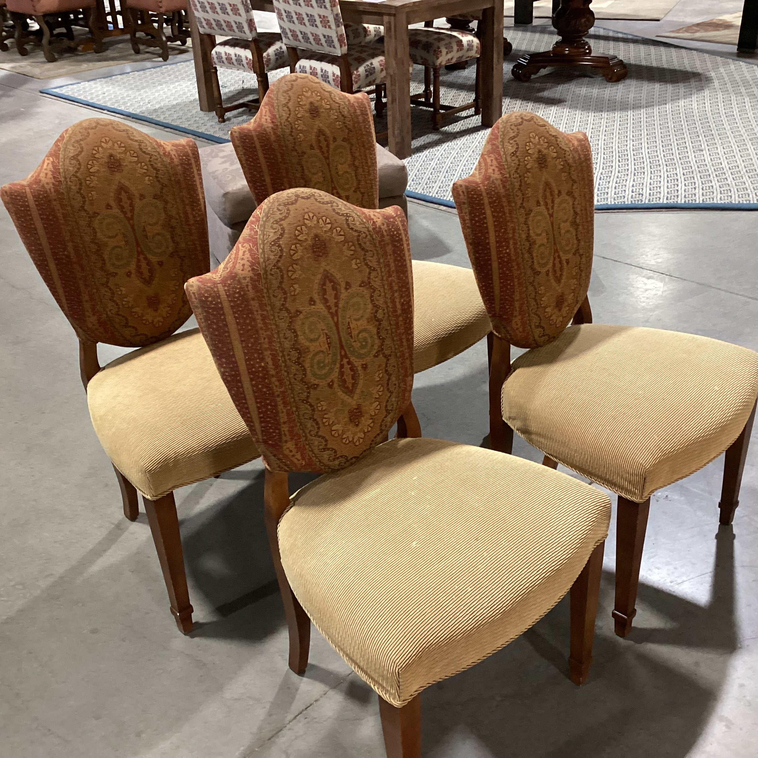 SET of 4 Gold Red Paisley with Gold Ribbed & Micro Suede Back Dining Chairs 22"x 20"x 38"e