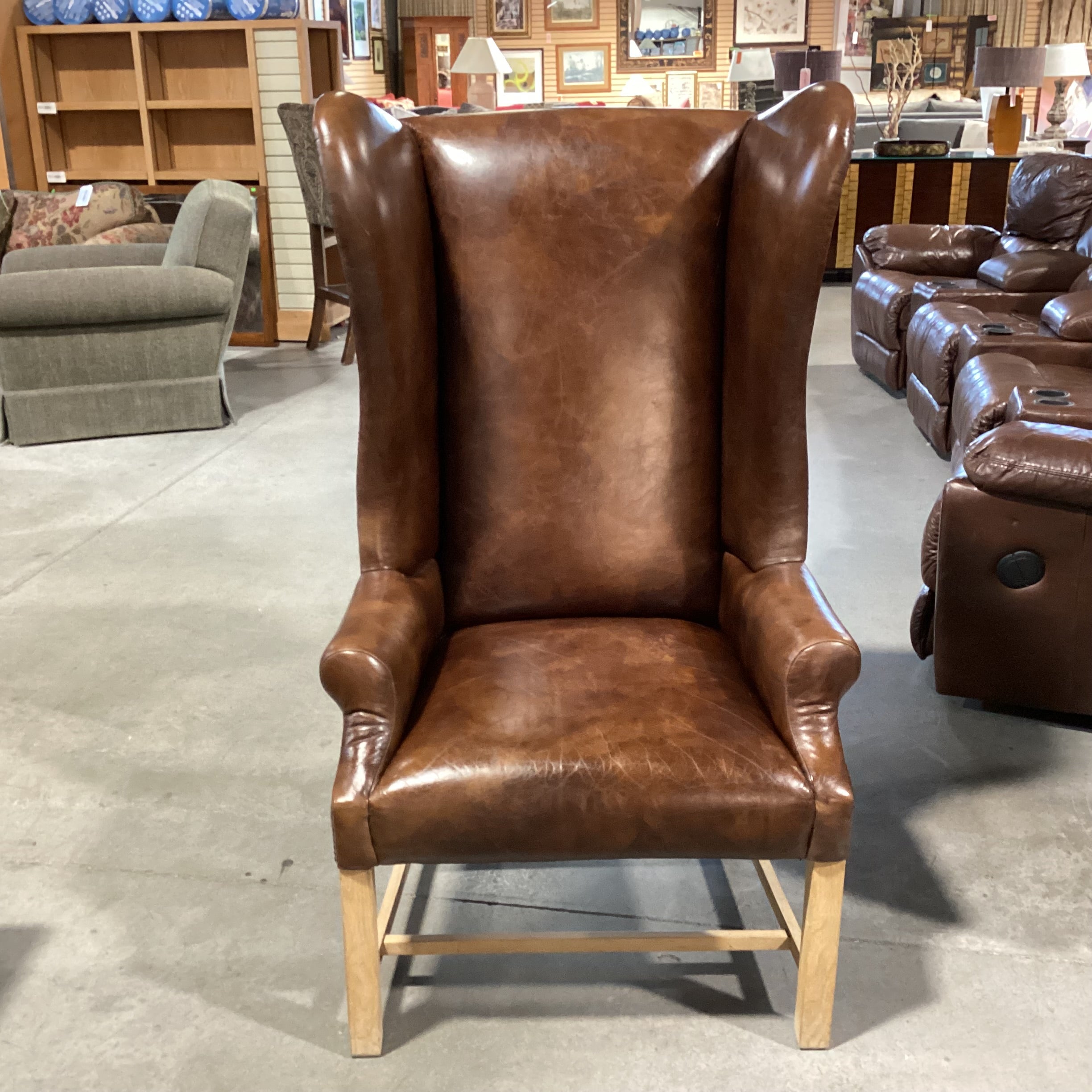 Halo Asia Ltd Distressed Leather Nailhead High Back Wing Chair 31"x 32"x 51"