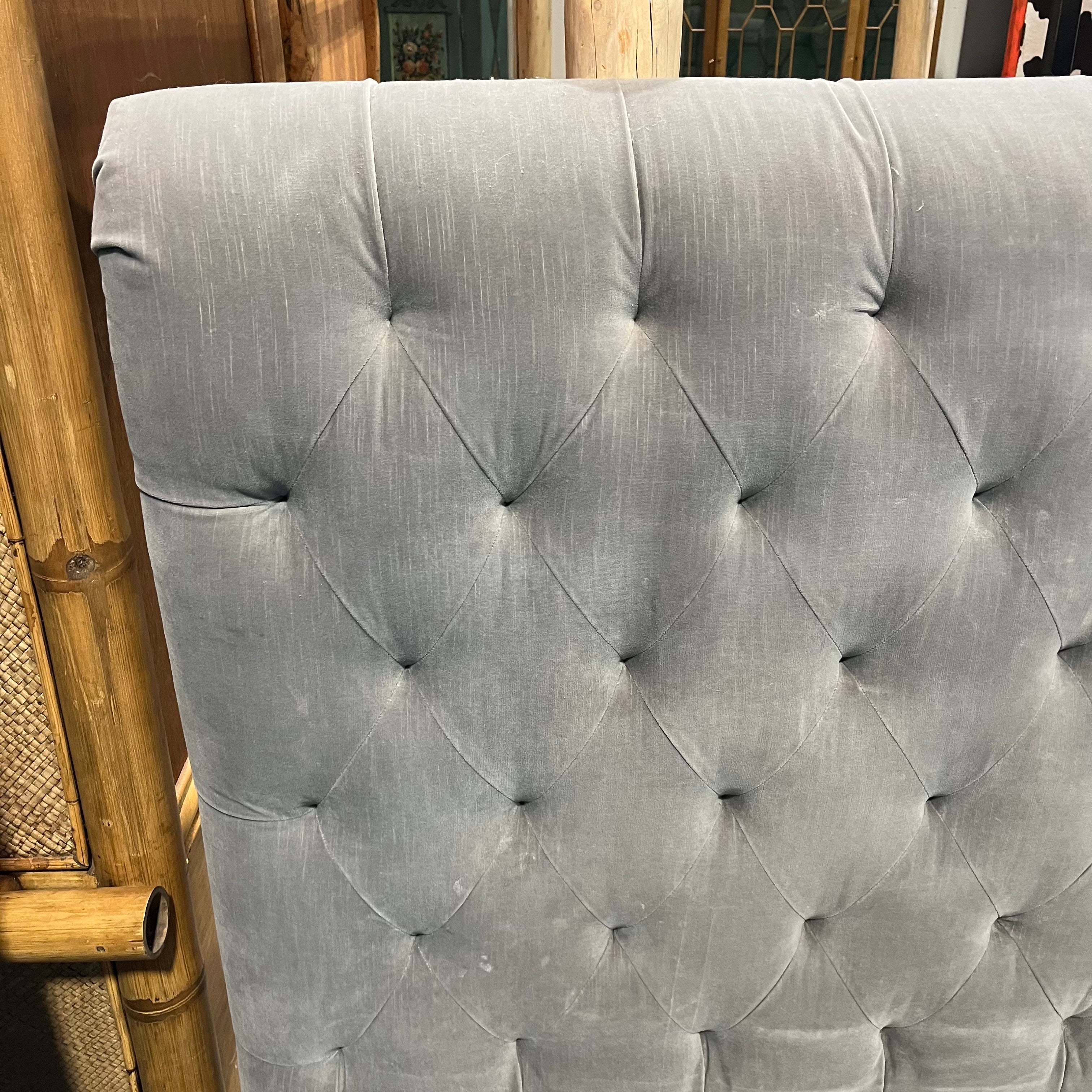 KING Grey Linen Nail Head Slay Style Bed Set