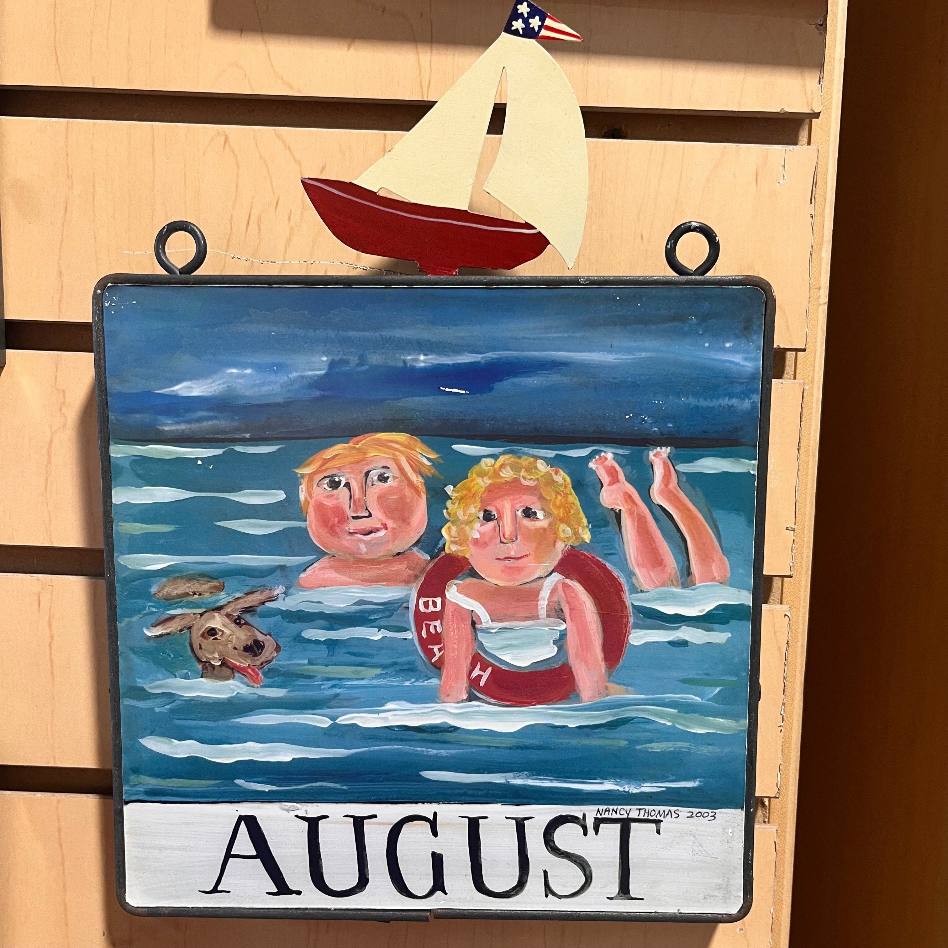 Nancy Thomas Folk Art Calendar Plaque: August Wall Decor; 8"x 11"