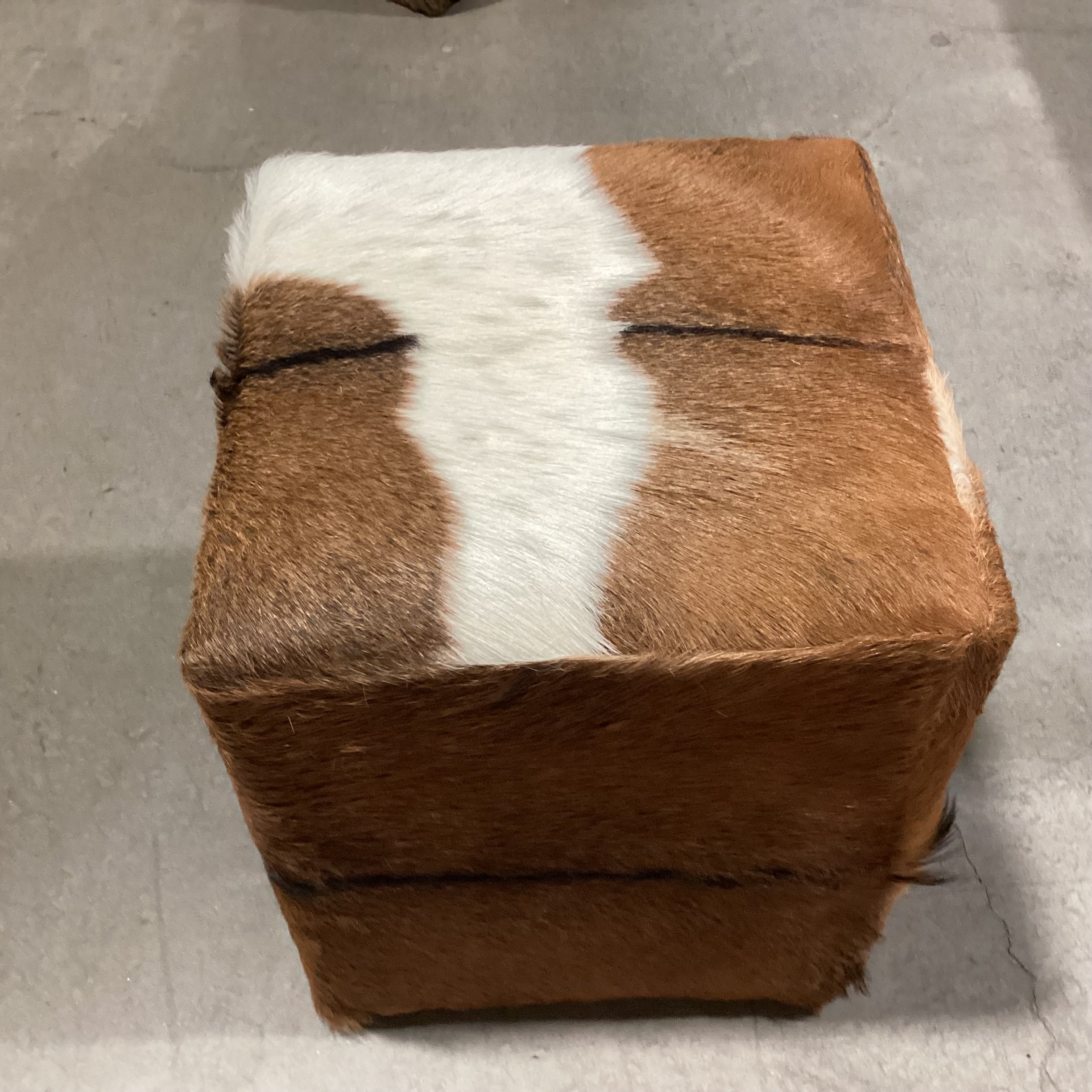 Brown & White Cowhide Cube Ottoman 16"x 16"x 17"