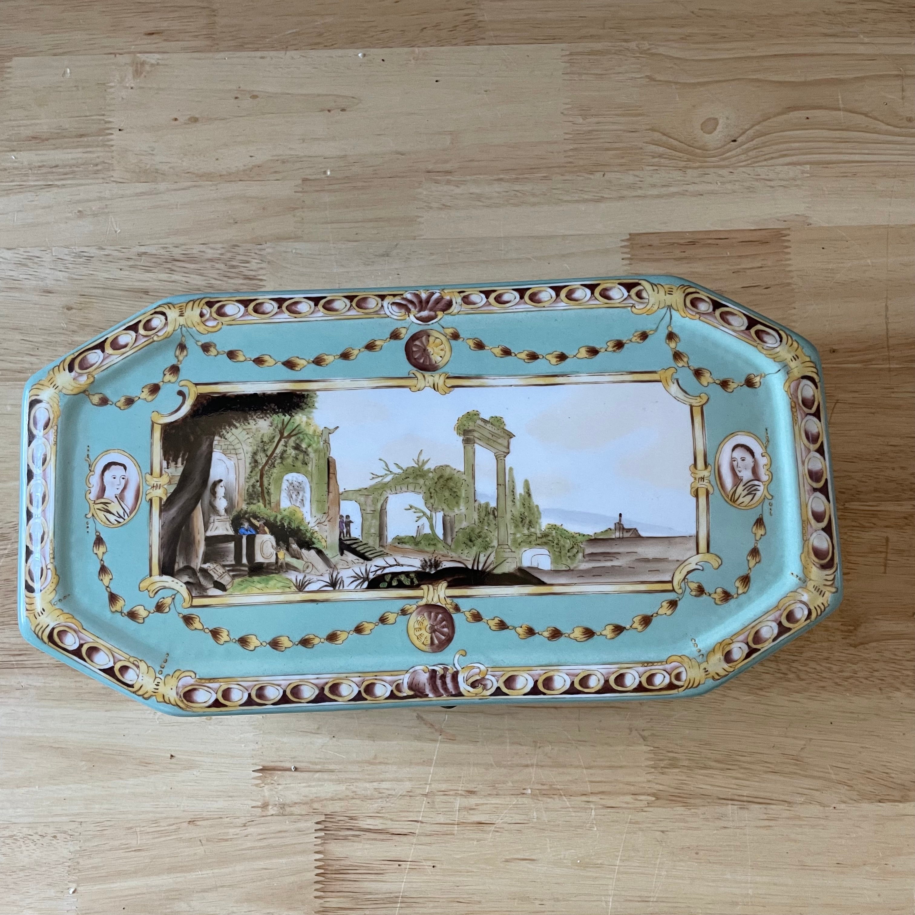 Vintage Meissen Style Reproduction Handpainted Porcelain Jewelry/Trinket Box 12"x 6.5"x 4"