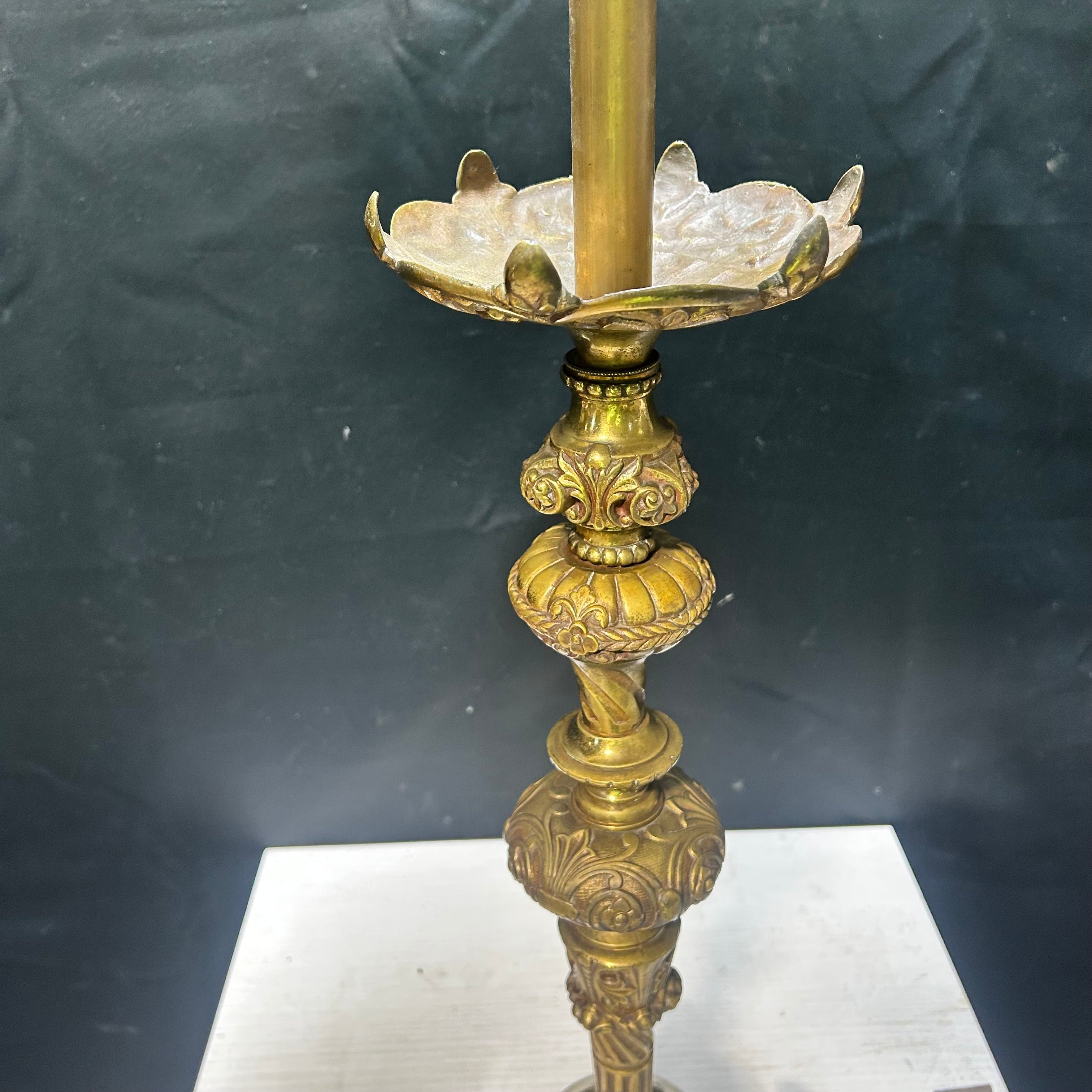 19th Century French Candlestick Brass Table Lamp 19"x 41"
