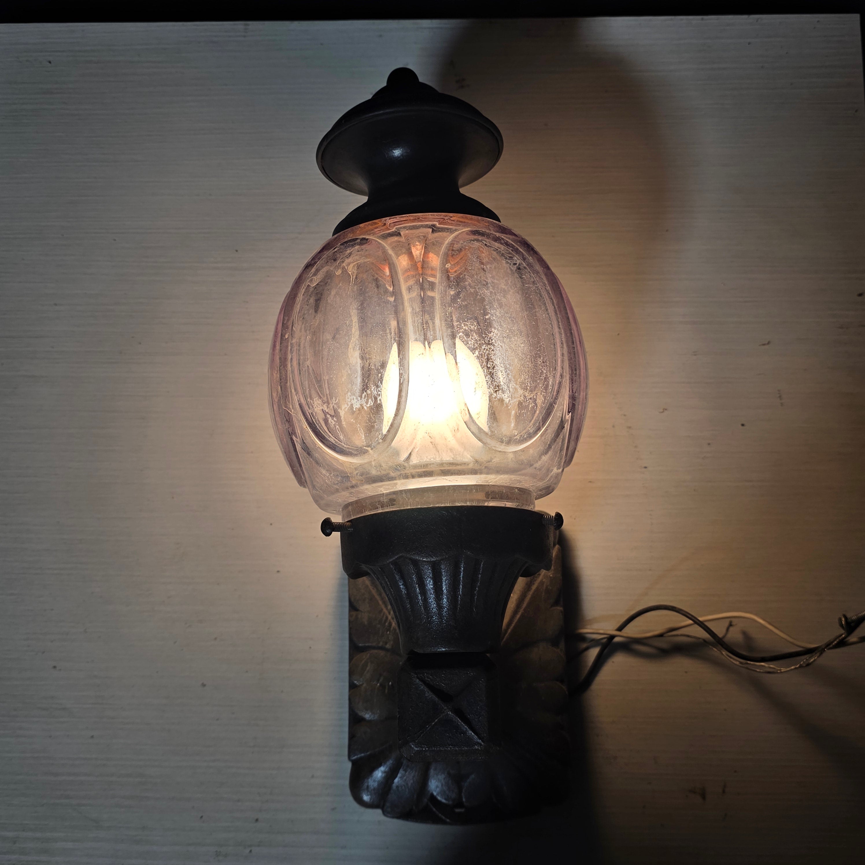 Antique Lavender Glass with Cast Iron Stand Sconce 4.5"x7.5"x15"