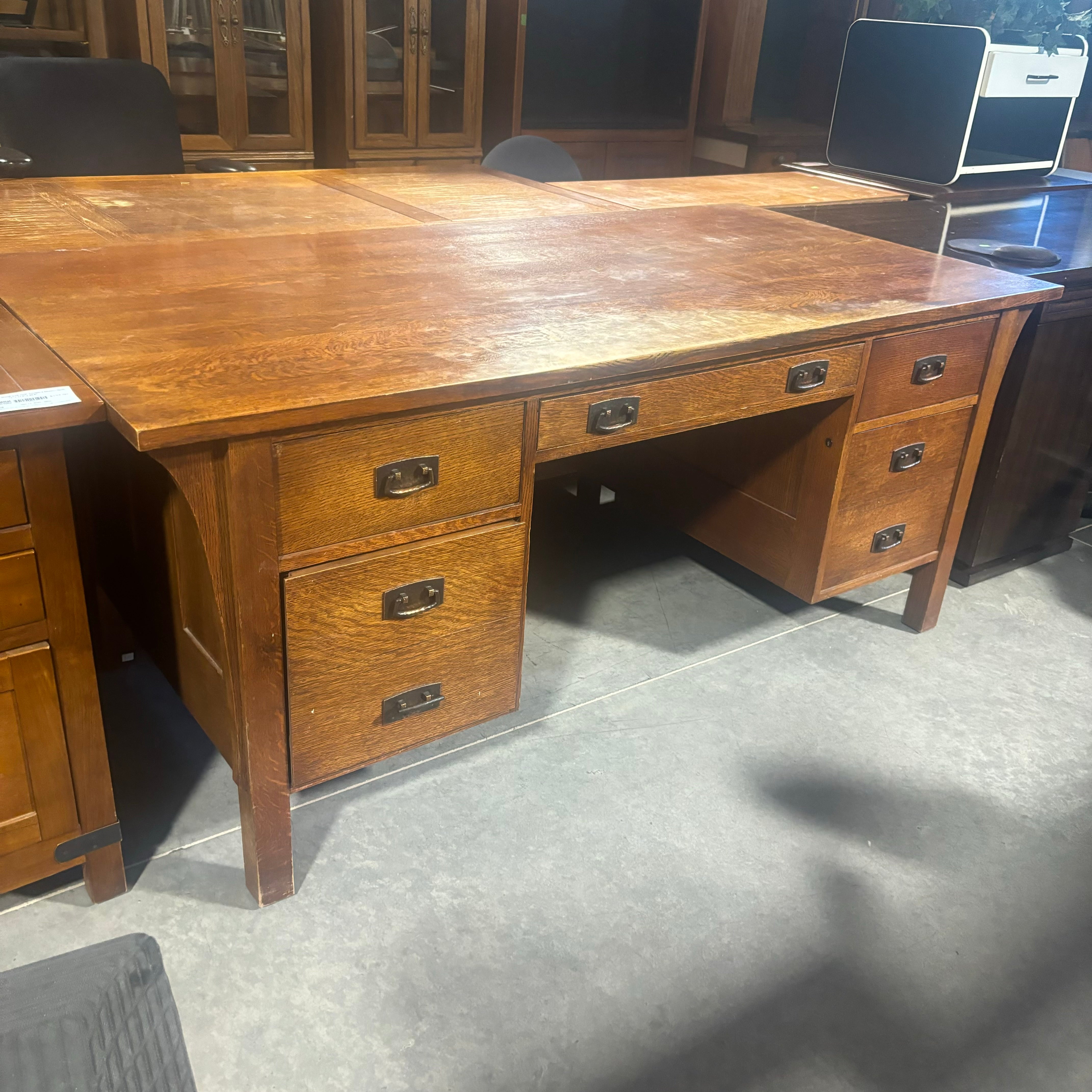 Stickley Solid Wood 5 Drawer with Hammered Copper Pulls Desk 72"x 36"x 30.5"