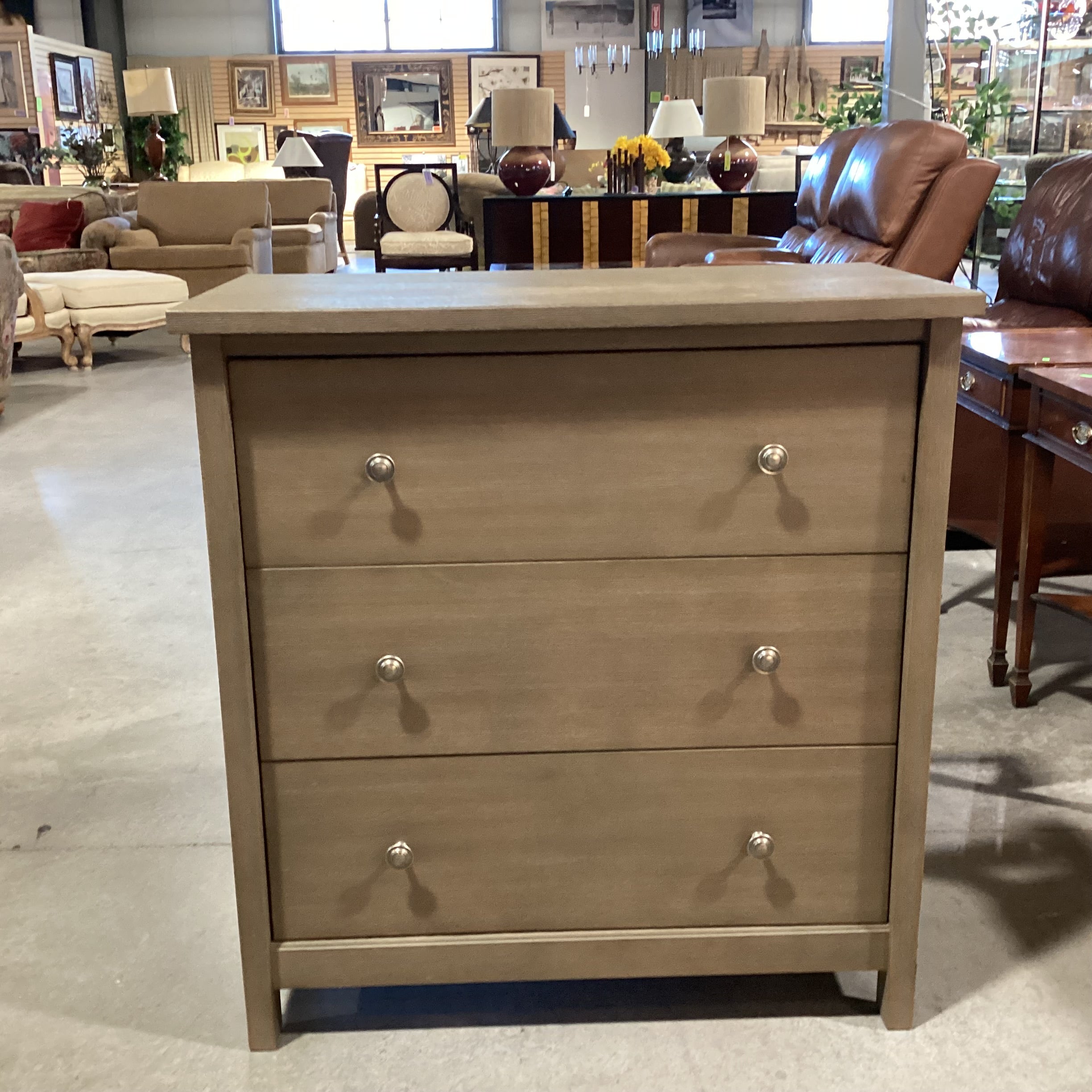 Williams Sonoma Grey Washed Finish Wood 3 Drawer Chest 32"x 16.5"x 34"