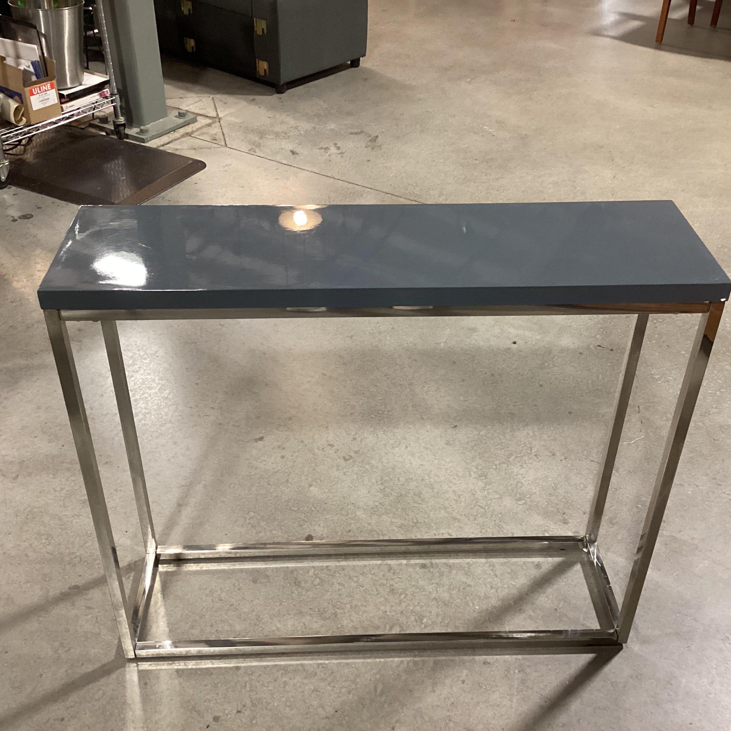 Grey Lacquer Laminate & Chrome Sofa Table 35.5"x 10"x 30"