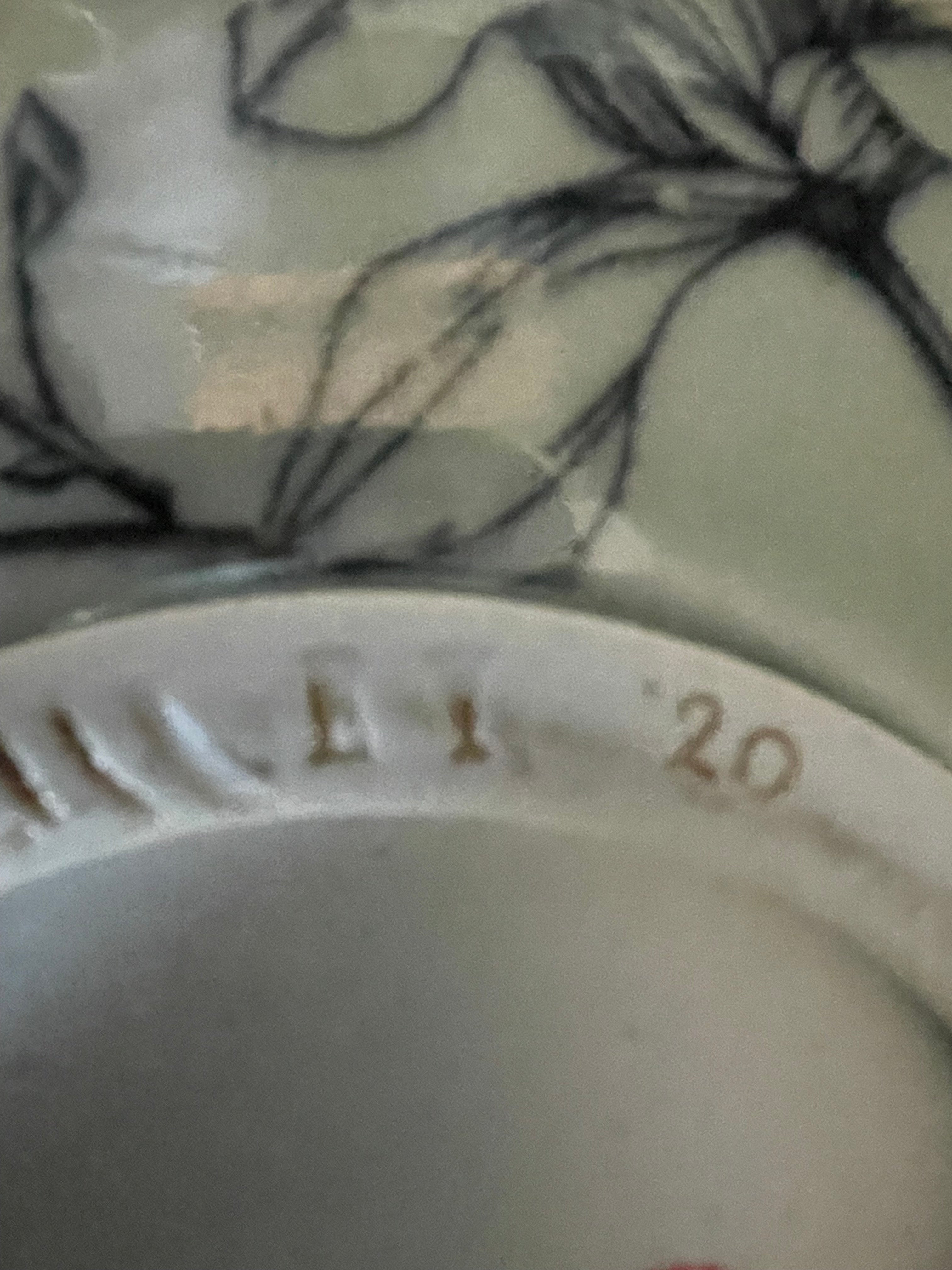 Set of 2 Vintage Korean Studio Art  Handpainted Celadon Footed Bowls Signed by Artist