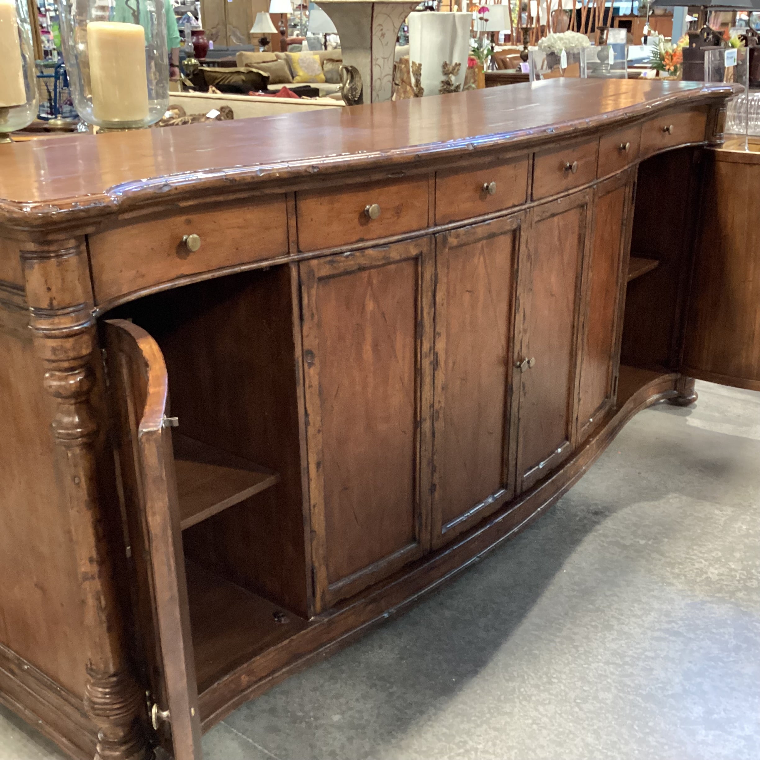Solid Distressed Finished Carved Wood 4 Door 6 Drawer Sideboard 100.5"x 27"x 43"