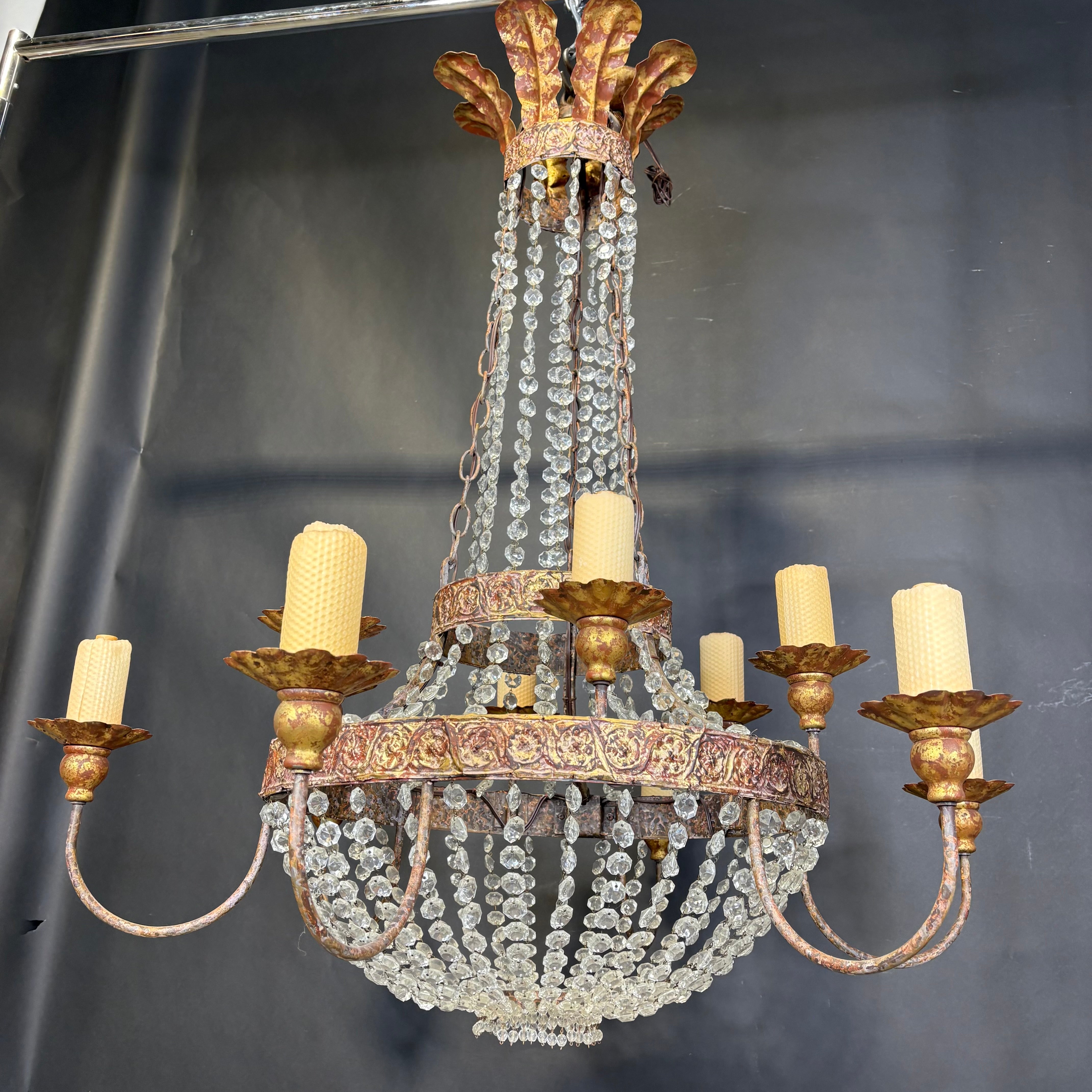 Niermann Weeks 12-Light Patinated Metal and Cut Glass Accents Chandelier 40” Diameter x 49”