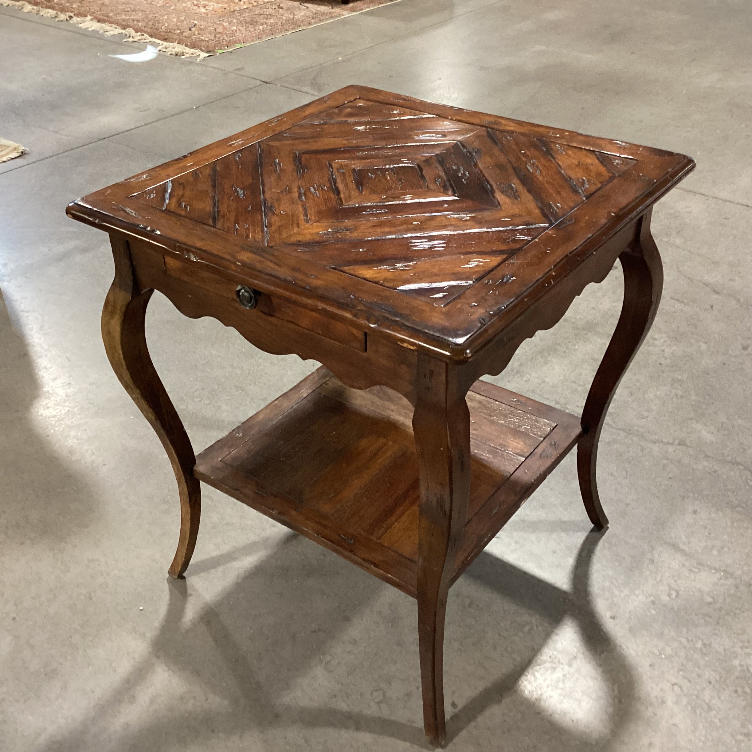 Finished Distressed Wood with Diamond Accent Top 1 Drawer End Table 24"x 24"x 27"