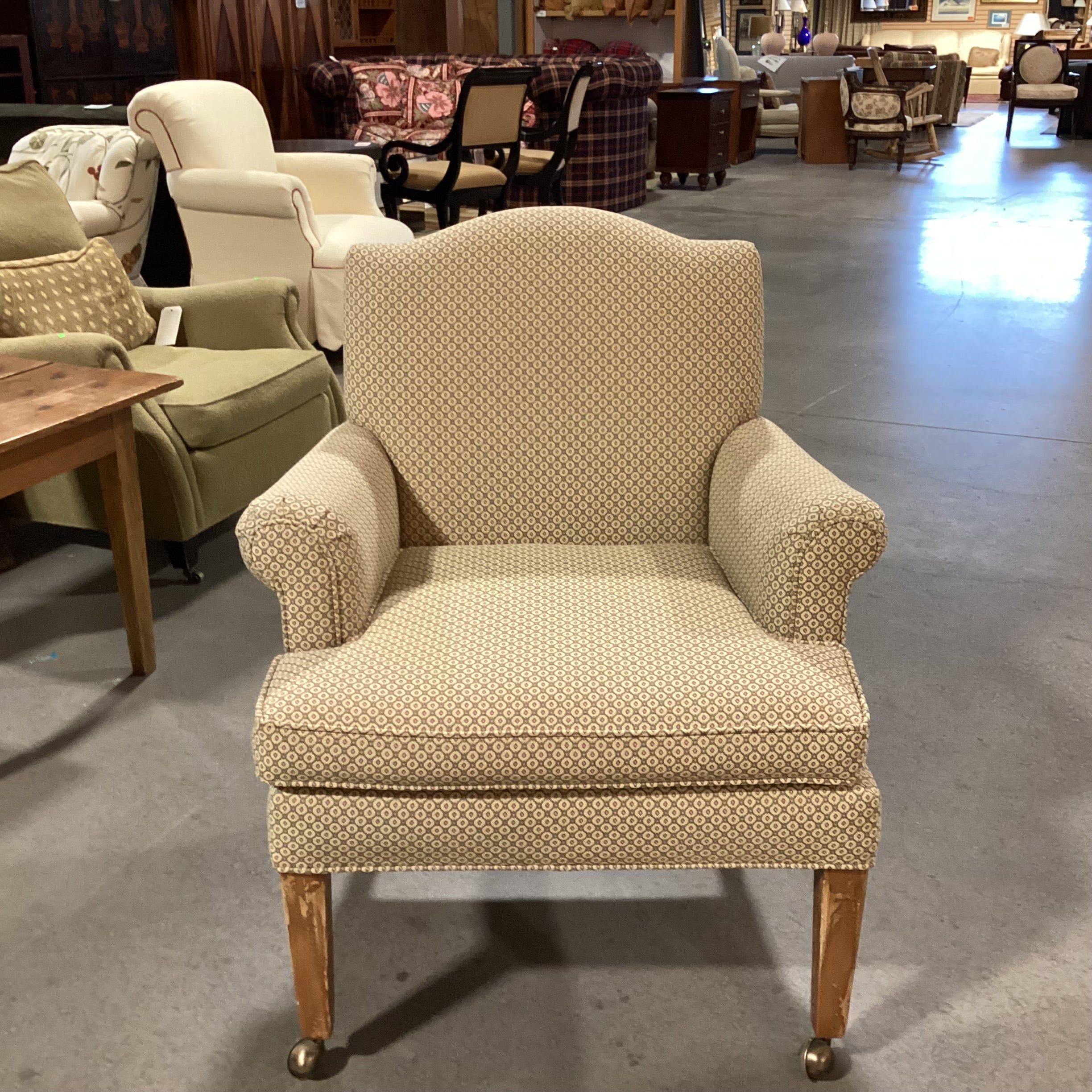 Dindy Foster Interiors Cream & Sage Pattern on Casters Accent Chair 31"x 28"x 36.5"
