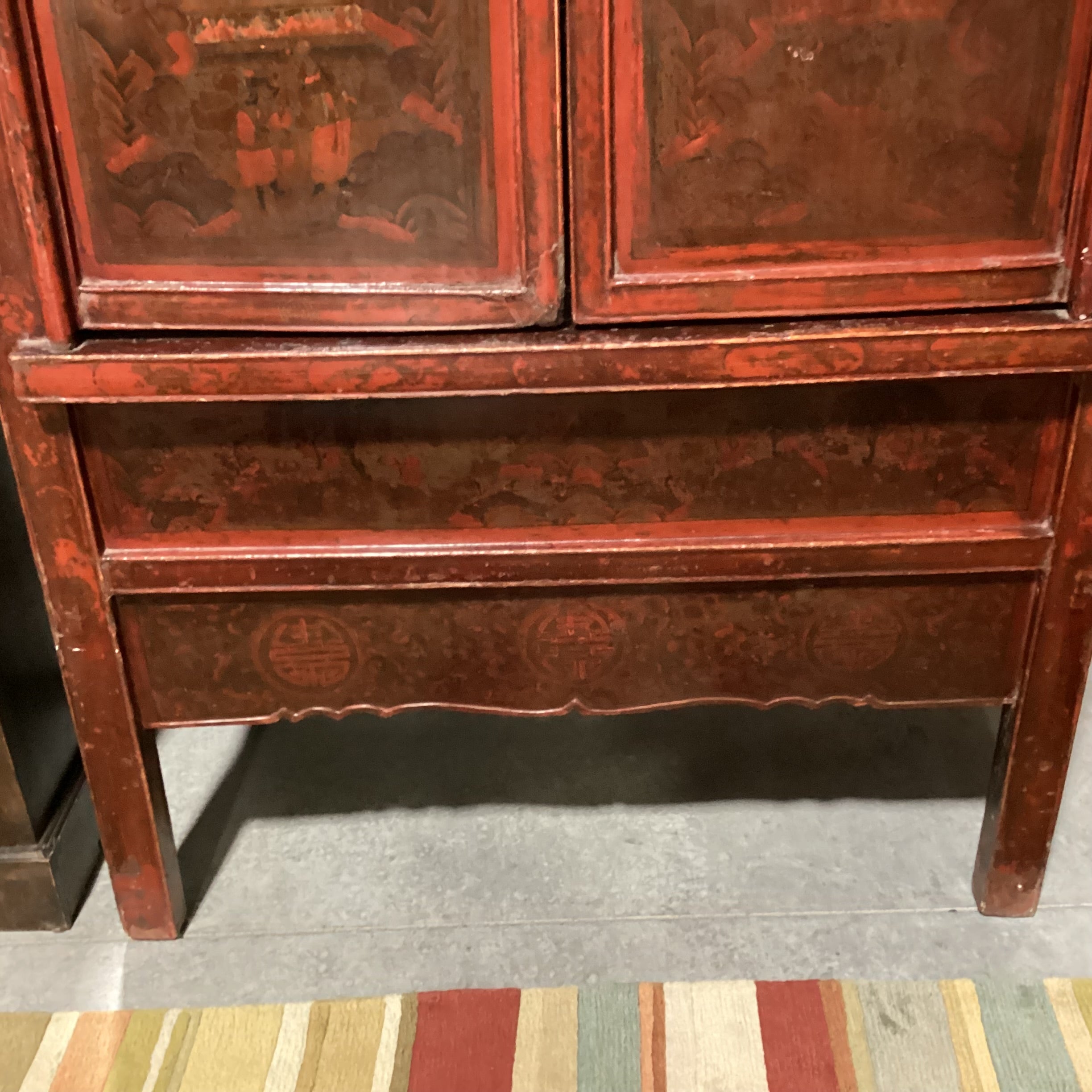Antique Asian Red Lacquered 2 Door Armoire 45"x 23"x 77"