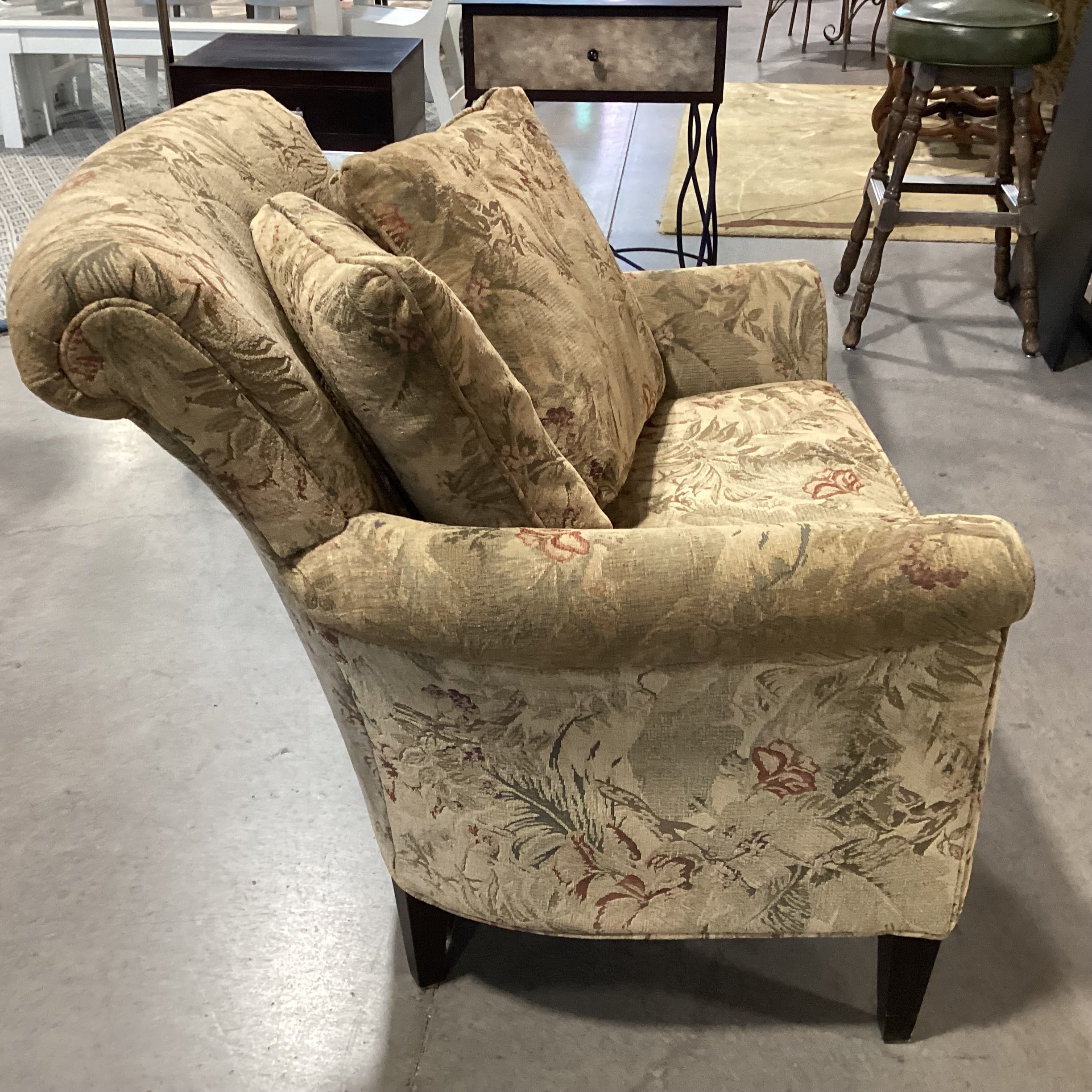 Golden Tan Green & Red Floral Chair 34"x 36"x 36"