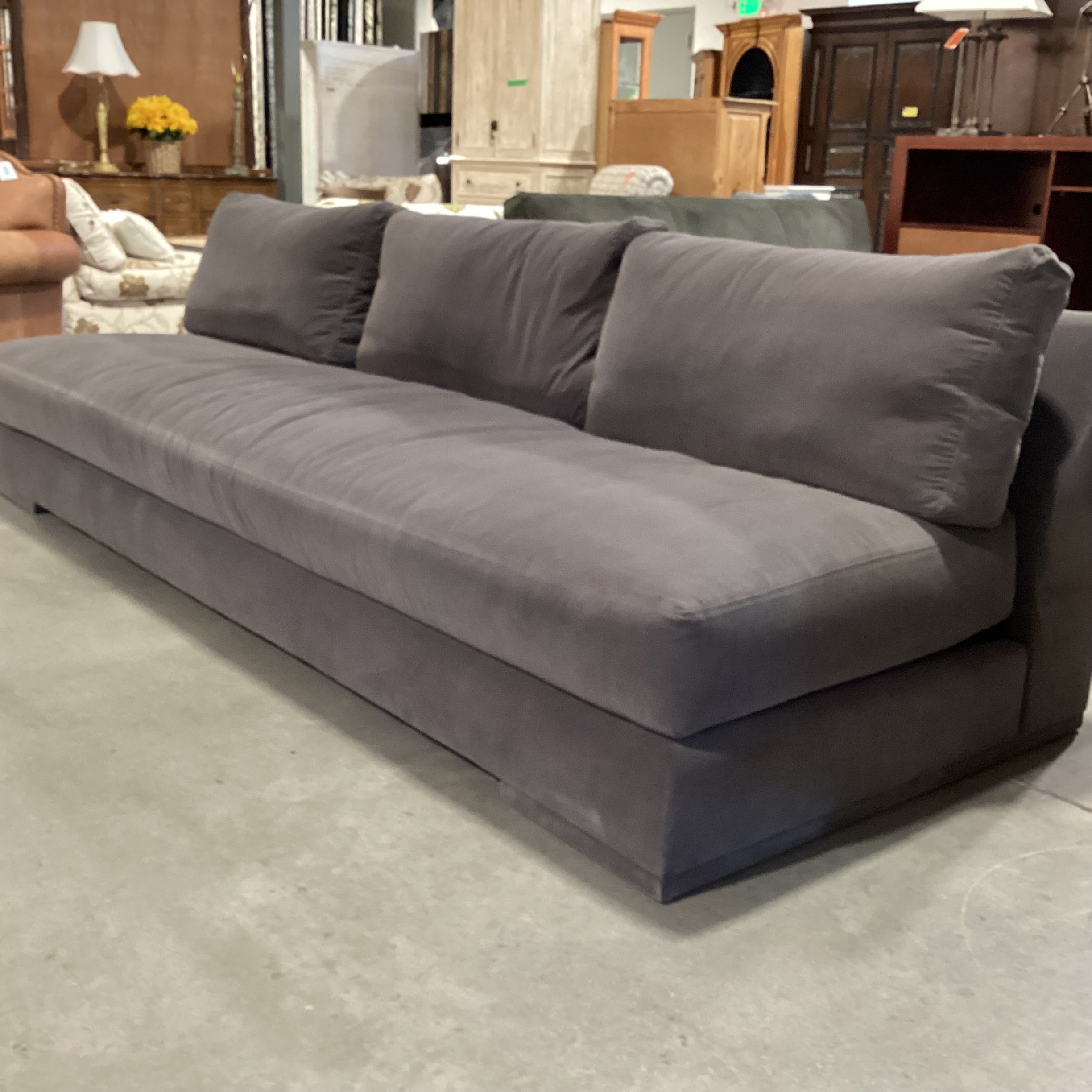 Verellen Grey Velvet & Down Modern Armless Sofa 110"x 42"x 30"