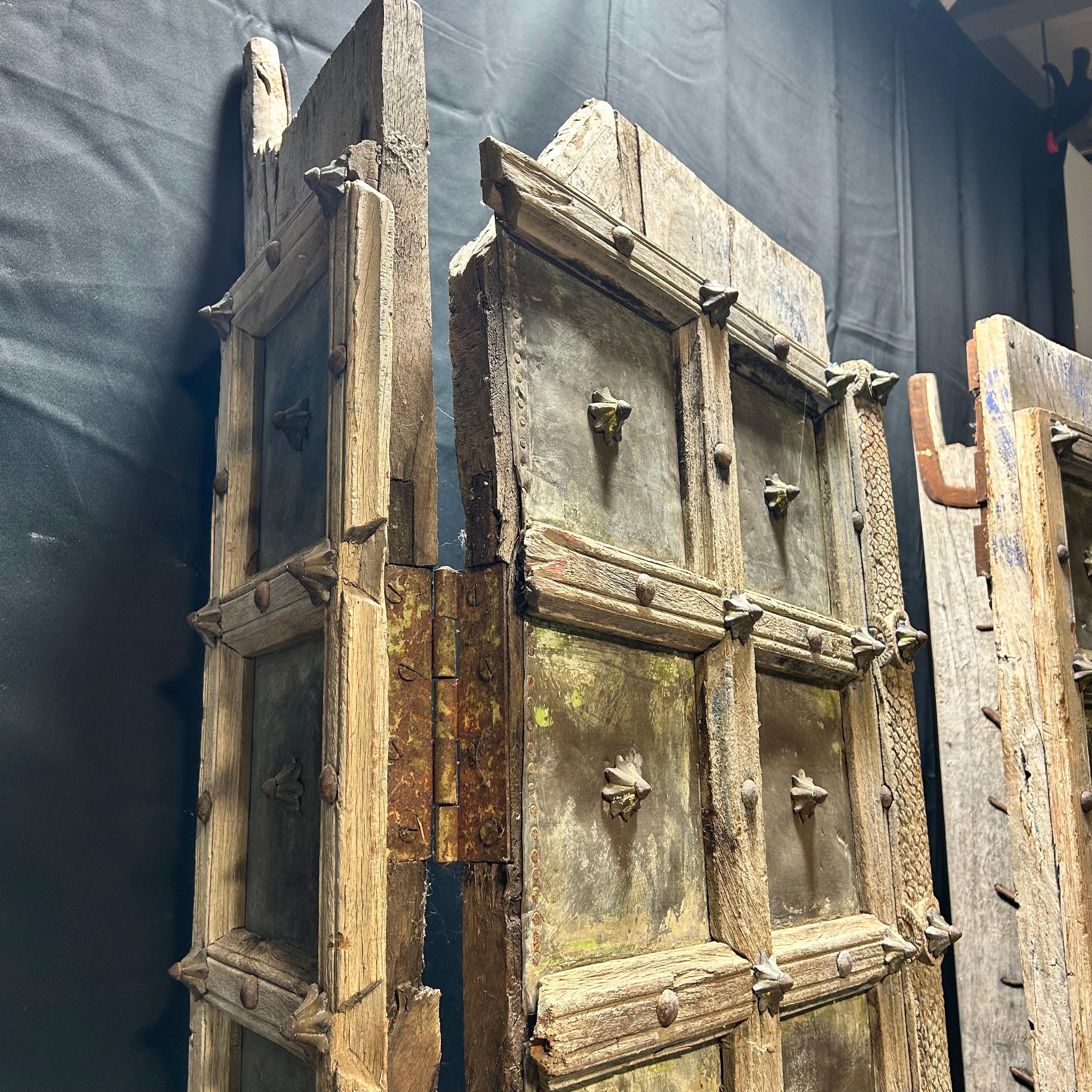 Antique Tibetan / Indian Hinged Gate Doors With Iron & Copper Hardware 30.5"x 92" Each Door