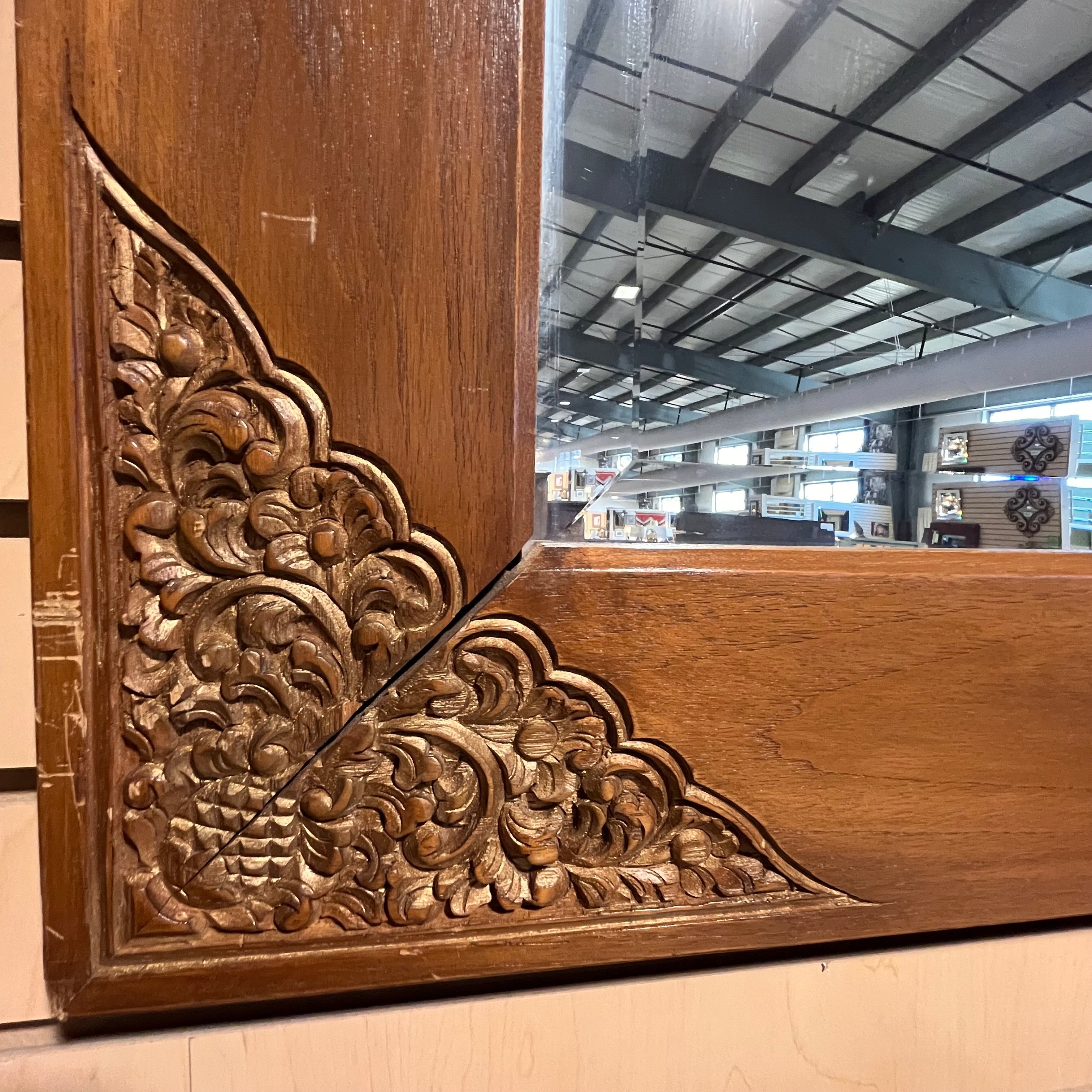 Carved Wood Corners Beveled Wall Mirror; 36"x 30"