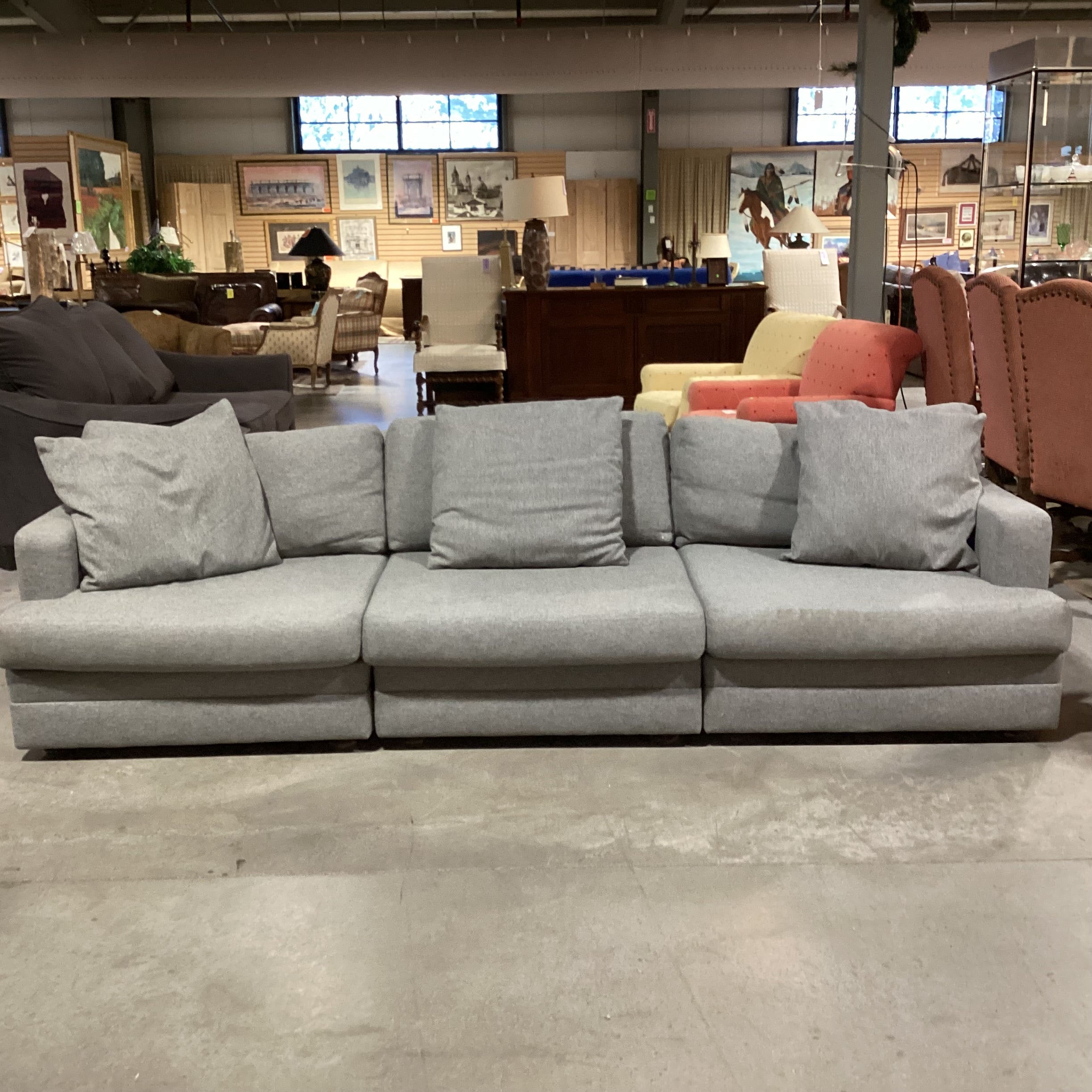 Ralph Lauren Grey Wool & Down Mix 3 Piece Sofa Sectional 110"x 44"x 29"