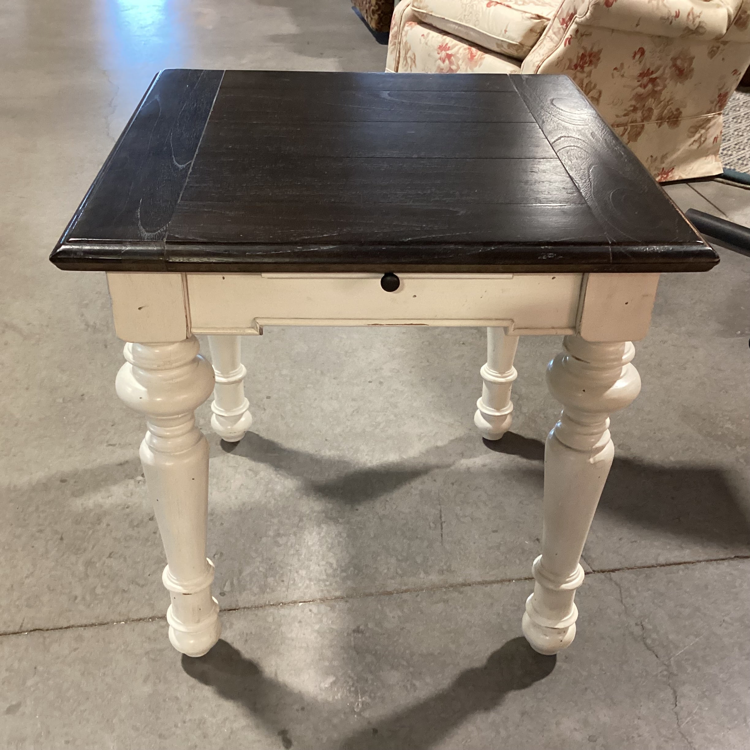 Dark & Ivory 2 Tone Finish Wood with Center Pullout End Table 24"x 24"x 24.5"