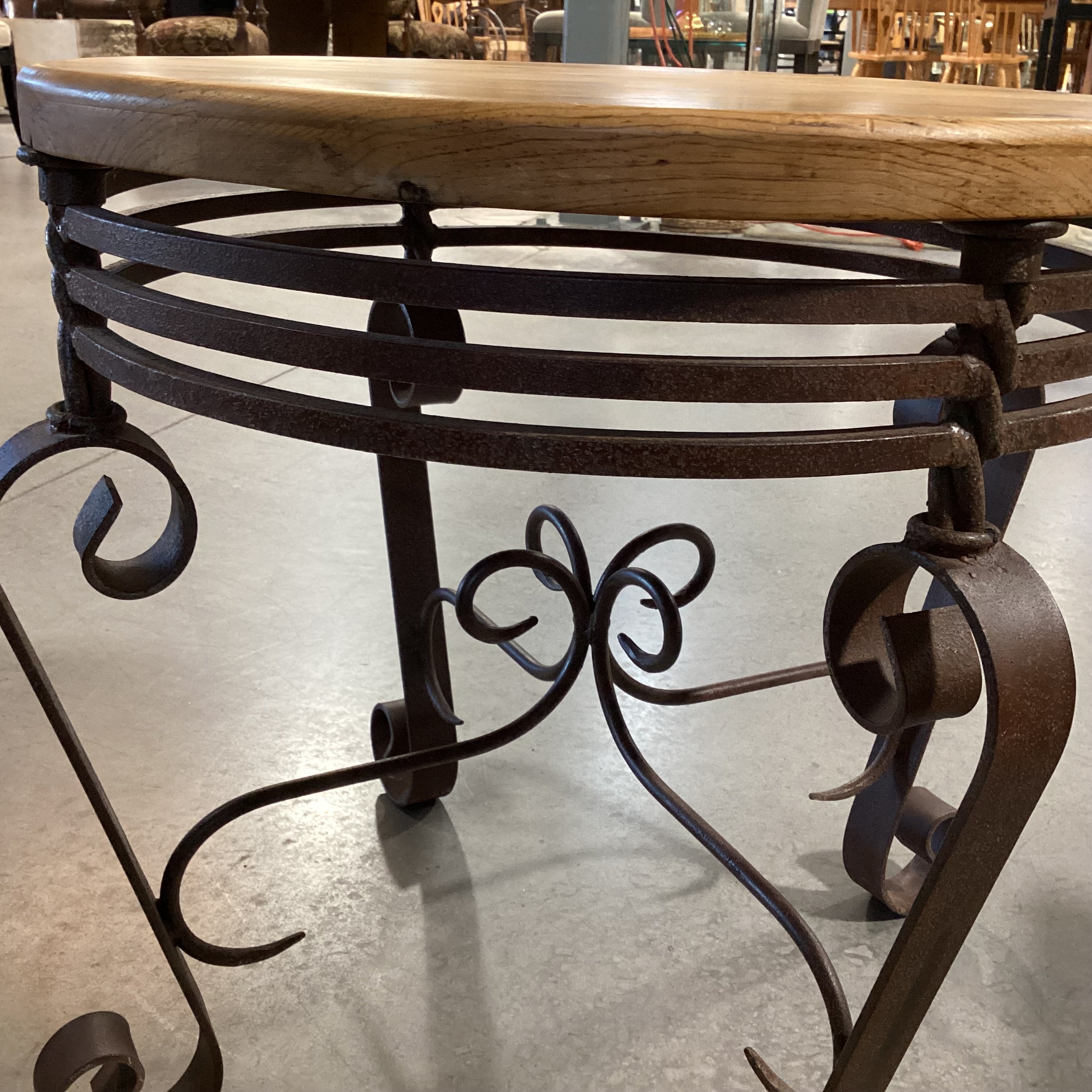 Rustic Wrought Iron & Wood Round End Table 24" Diameter x 22"