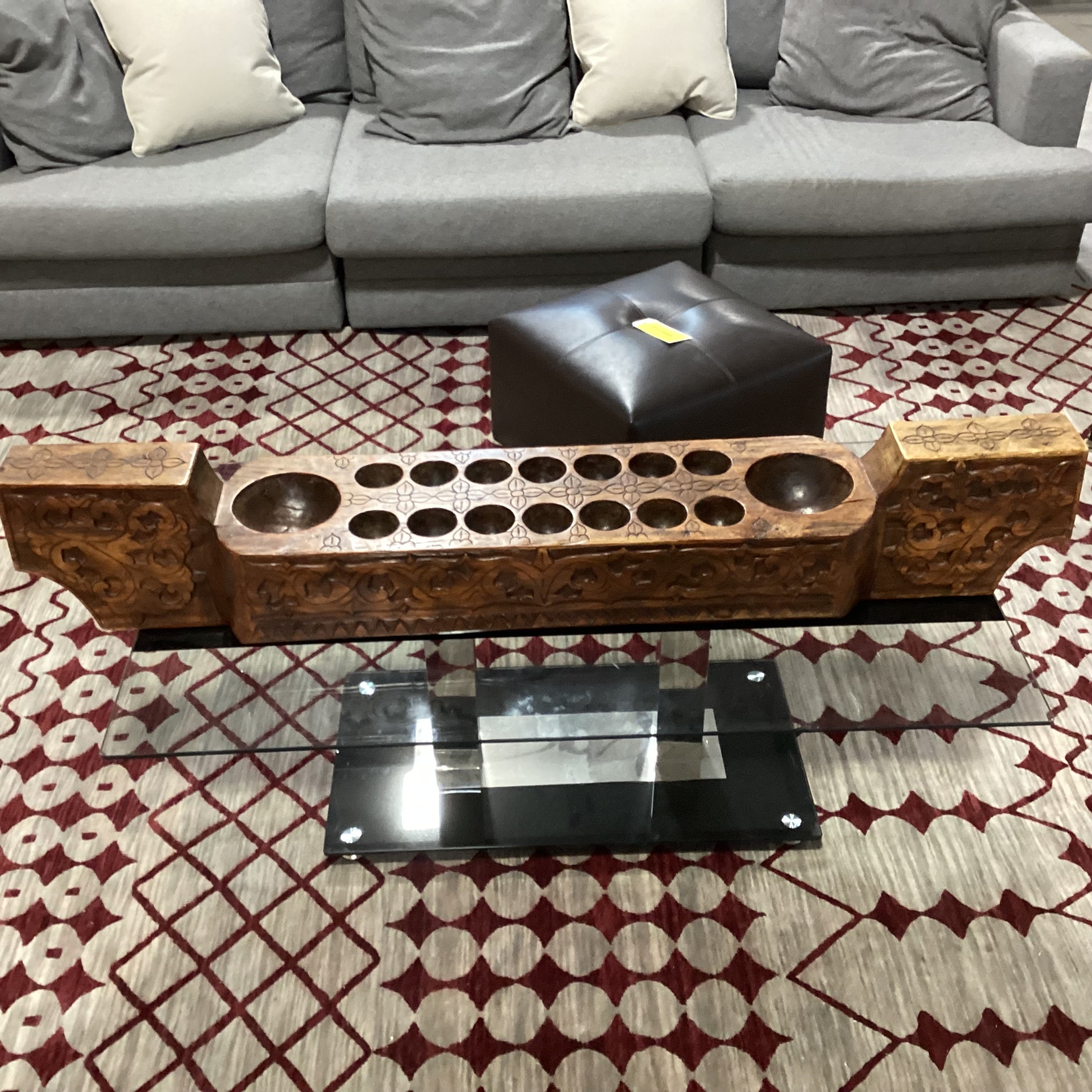 Antique Hand Carved Wood Mancala Board Game 55.5"x 9.5"x 9.5"