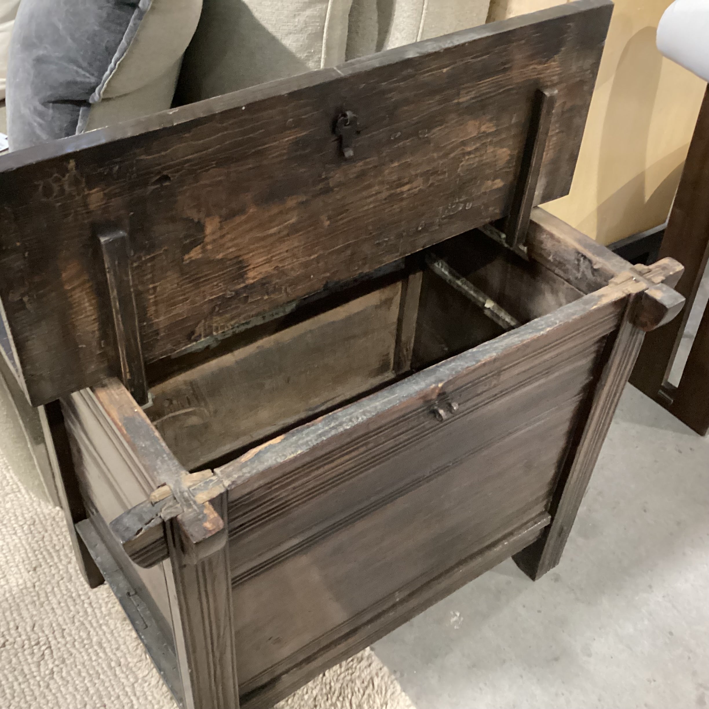 Antique Oriental Pine & Hand Wrought Iron Chest Trunk 31"x 21"x 26"