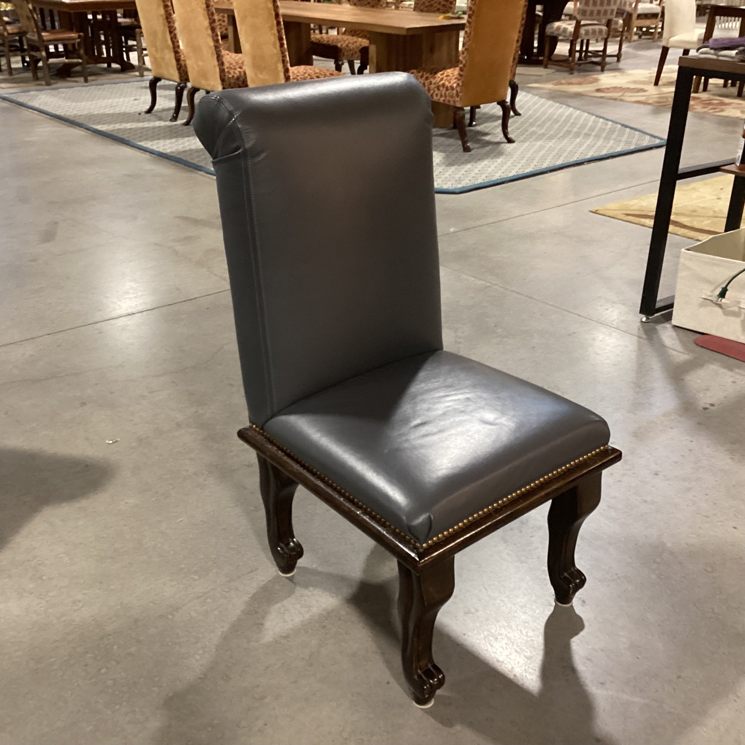 Grey Leather Nailhead & Dark Finished Wood Chair 22"x 26"x 41"