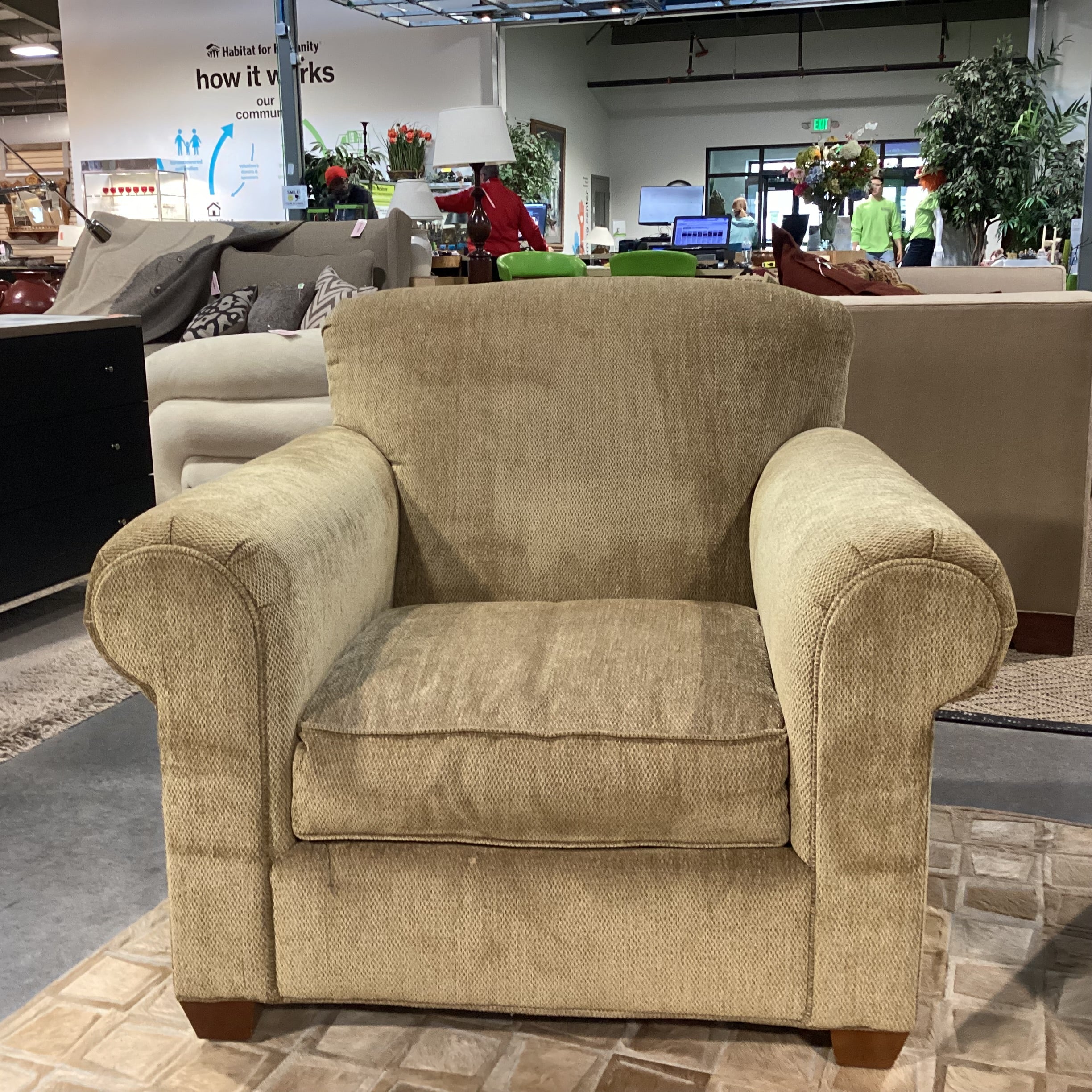 Morgan Stuart Golden Chenille Woven Down Mix Roll Arm Chair 42"x 38"x 36"