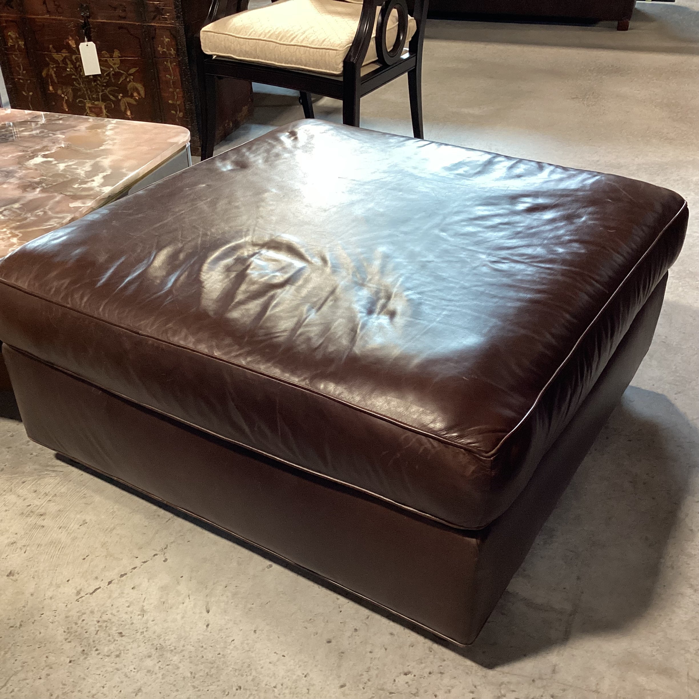 Brown Leather Square Ottoman 42"x 42"x 19"