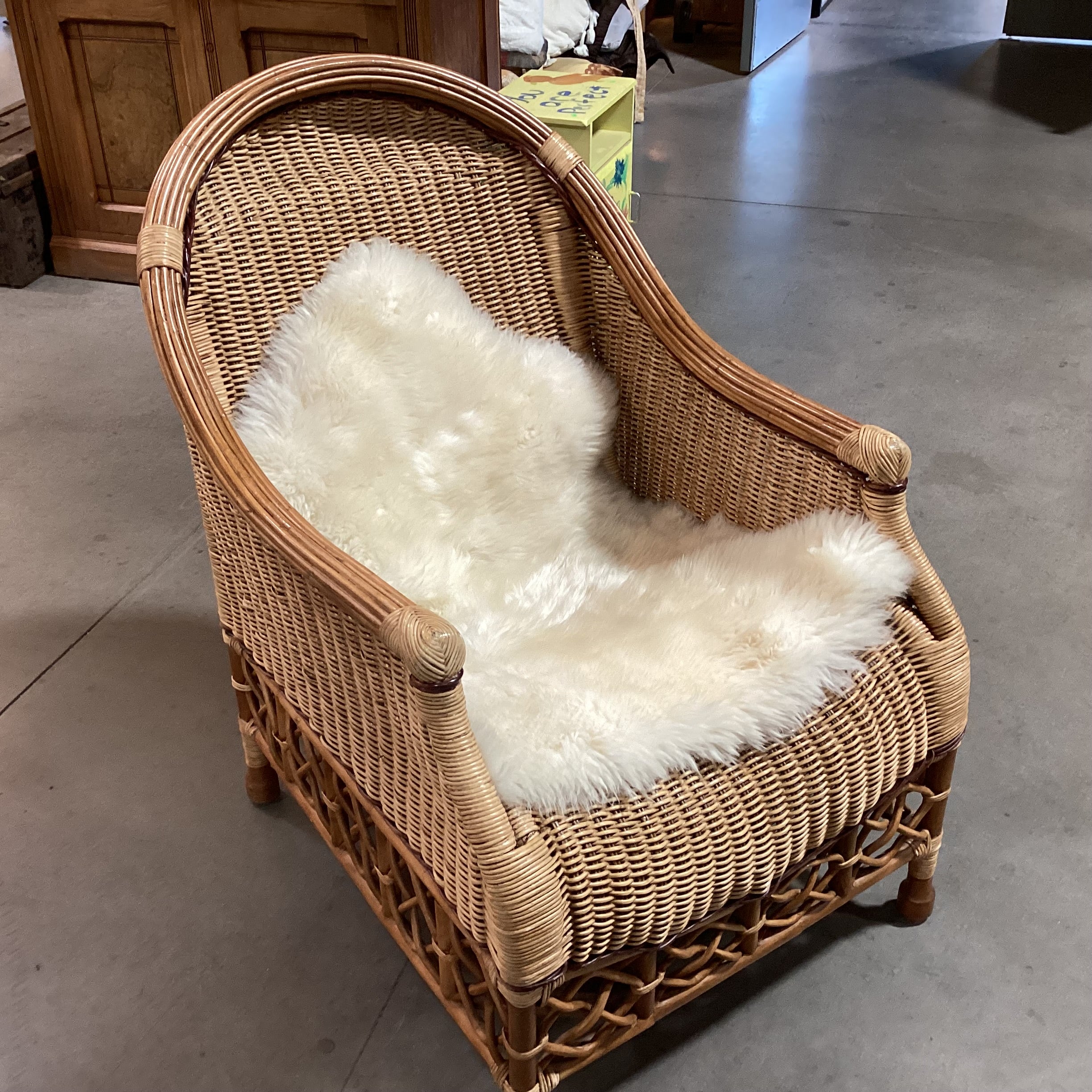 Palecek Wicker with Sheepskin Chair 26"x 36"x 39"
