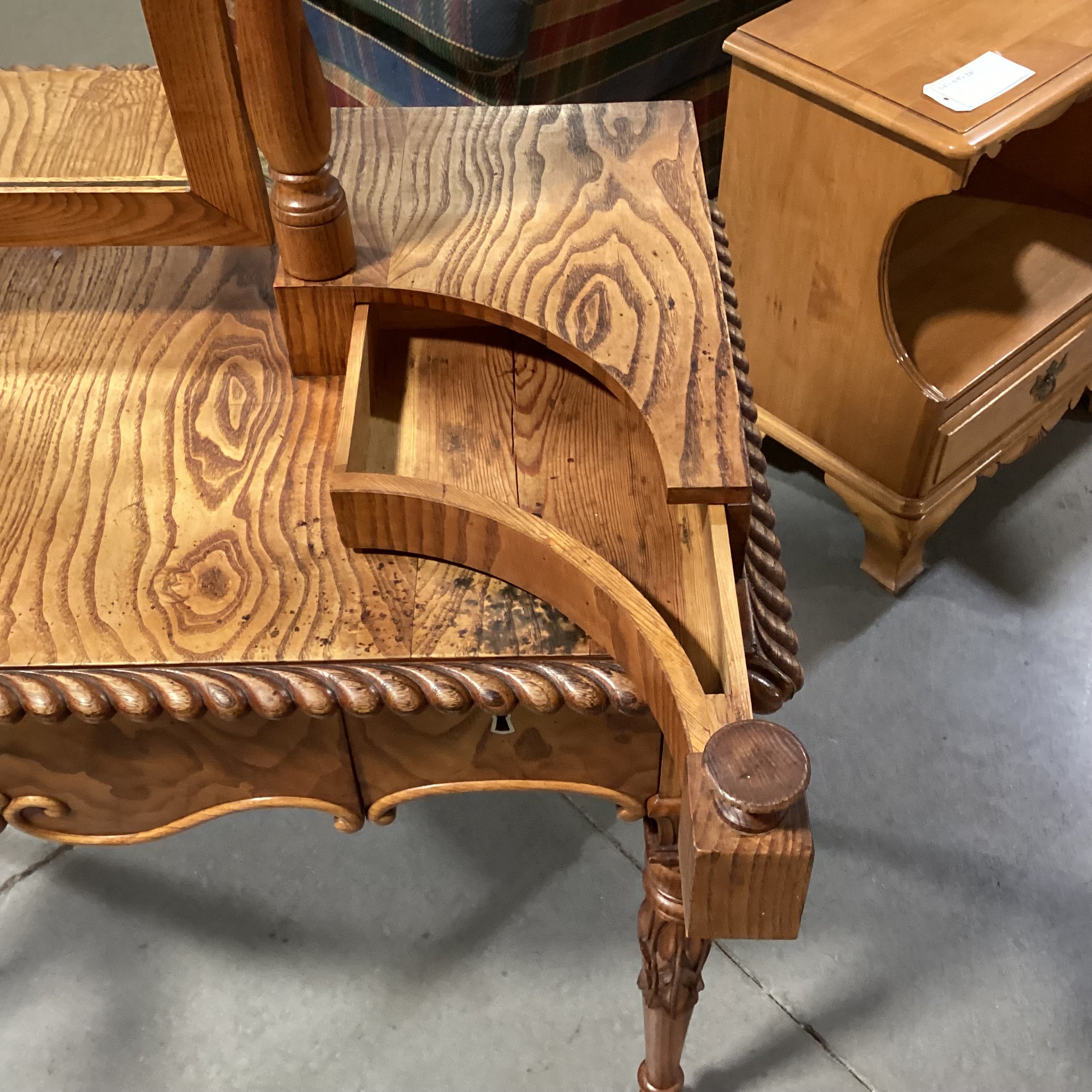 Antique American Carved Wood & Veneer 5 Drawer with Mirror Ladies Vanity Dresser 38"x 19"x 53"